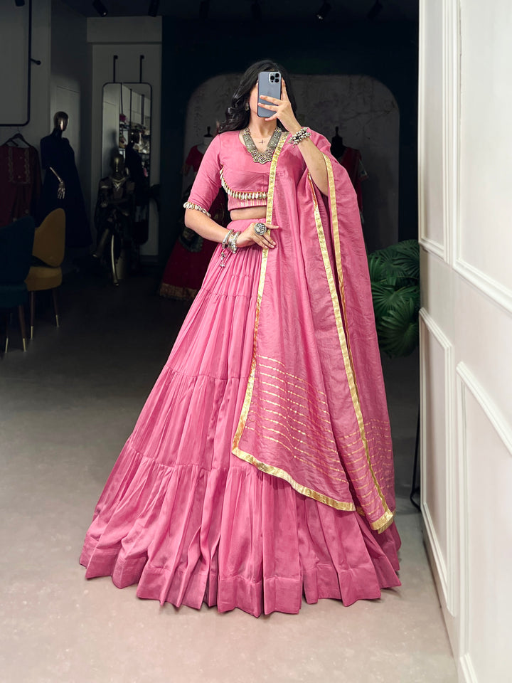Designer Pink Chanderi Lehenga Choli with Dupatta for Navratri | Mayara Women Clothing