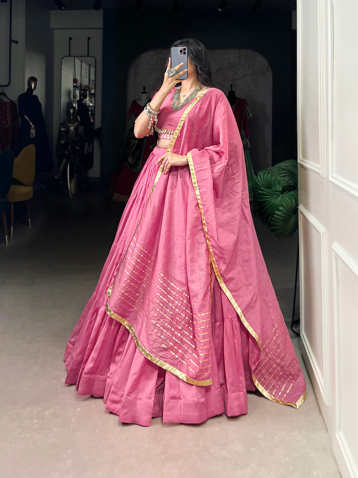 Designer Pink Chanderi Lehenga Choli with Dupatta for Navratri | Mayara Women Clothing