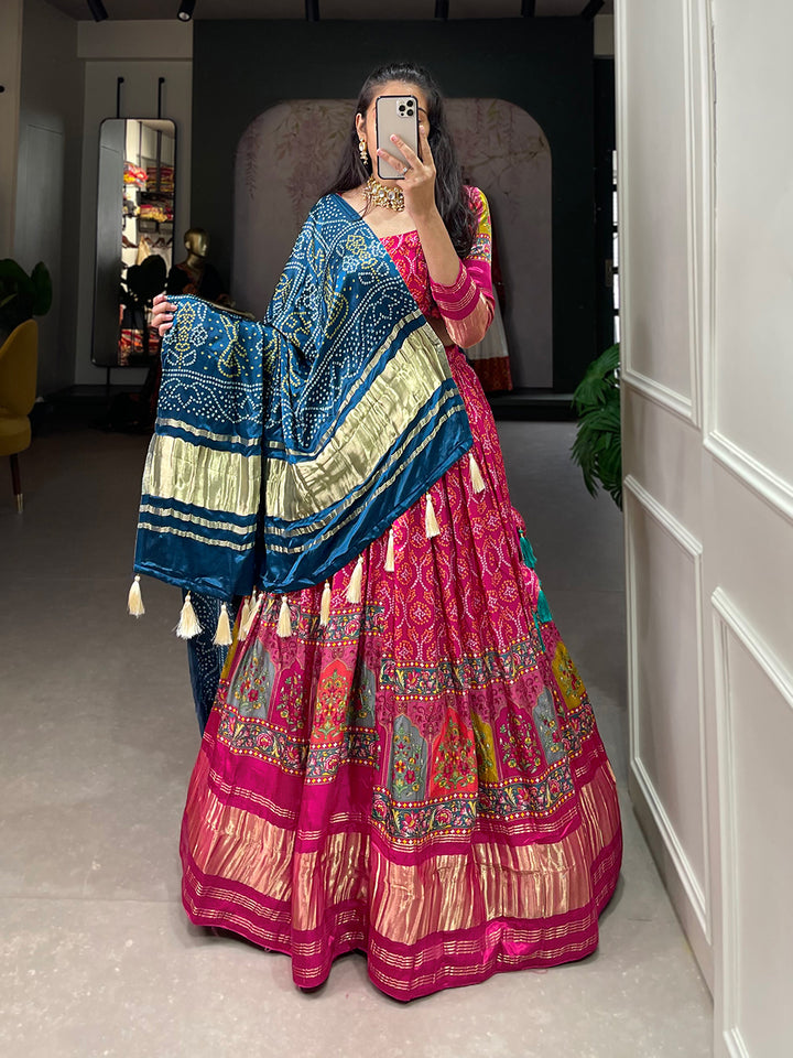 Pink Gaji Silk Wedding Lehenga Choli with Digital Print & Tassel Dupatta – Mayara Women Clothing