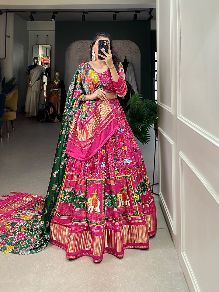 Rani Pink Gaji Silk Wedding Lehenga Choli with Digital Print & Tassel Dupatta – Mayara Women Clothing (Copy)