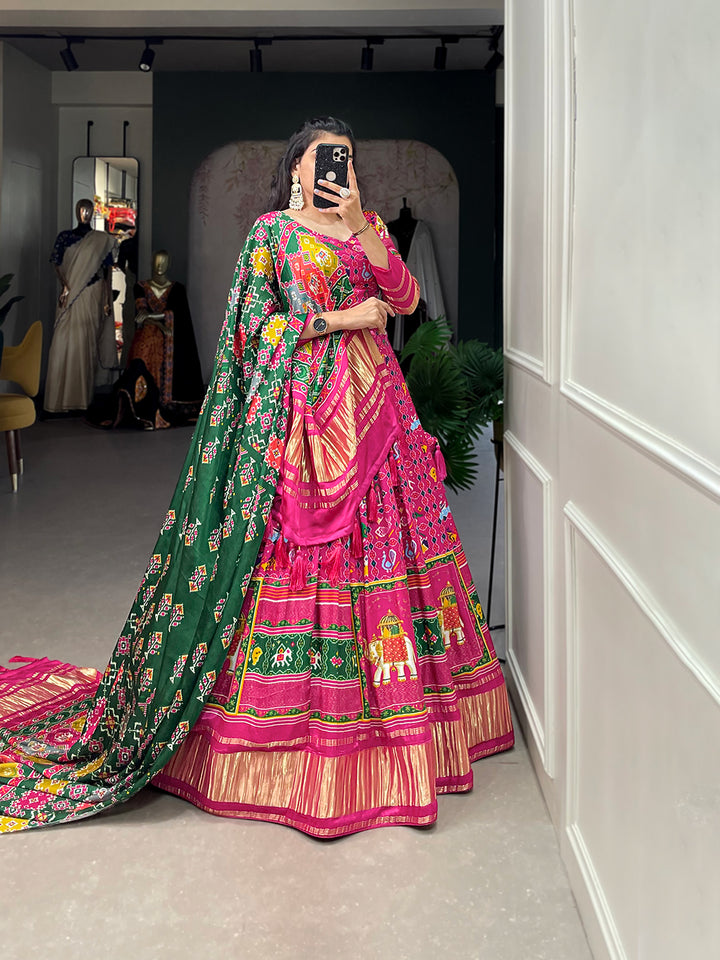 Rani Pink Gaji Silk Wedding Lehenga Choli with Digital Print & Tassel Dupatta – Mayara Women Clothing (Copy)