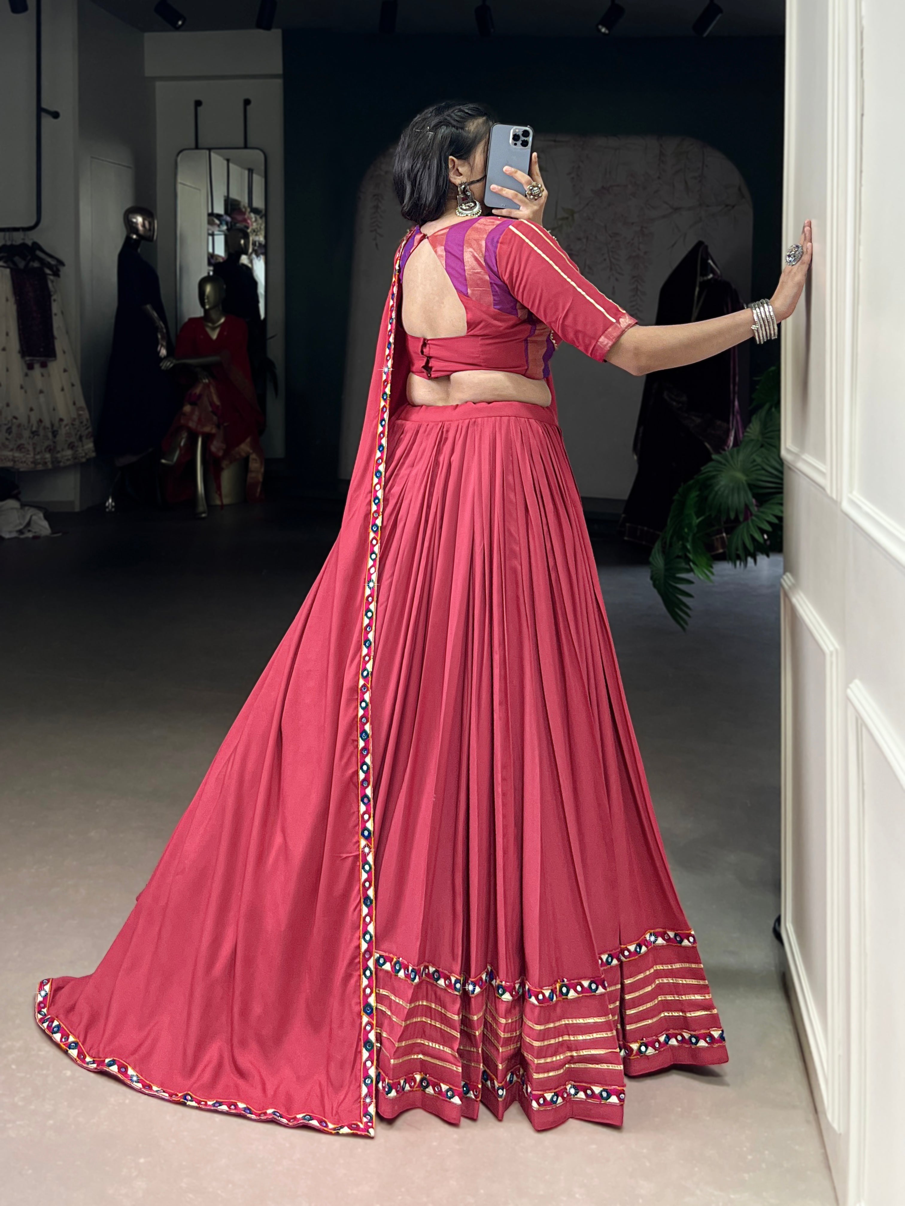 Designer Rani Pink Navratri Lehenga Choli with Mirror Work – Mayara Women Clothing