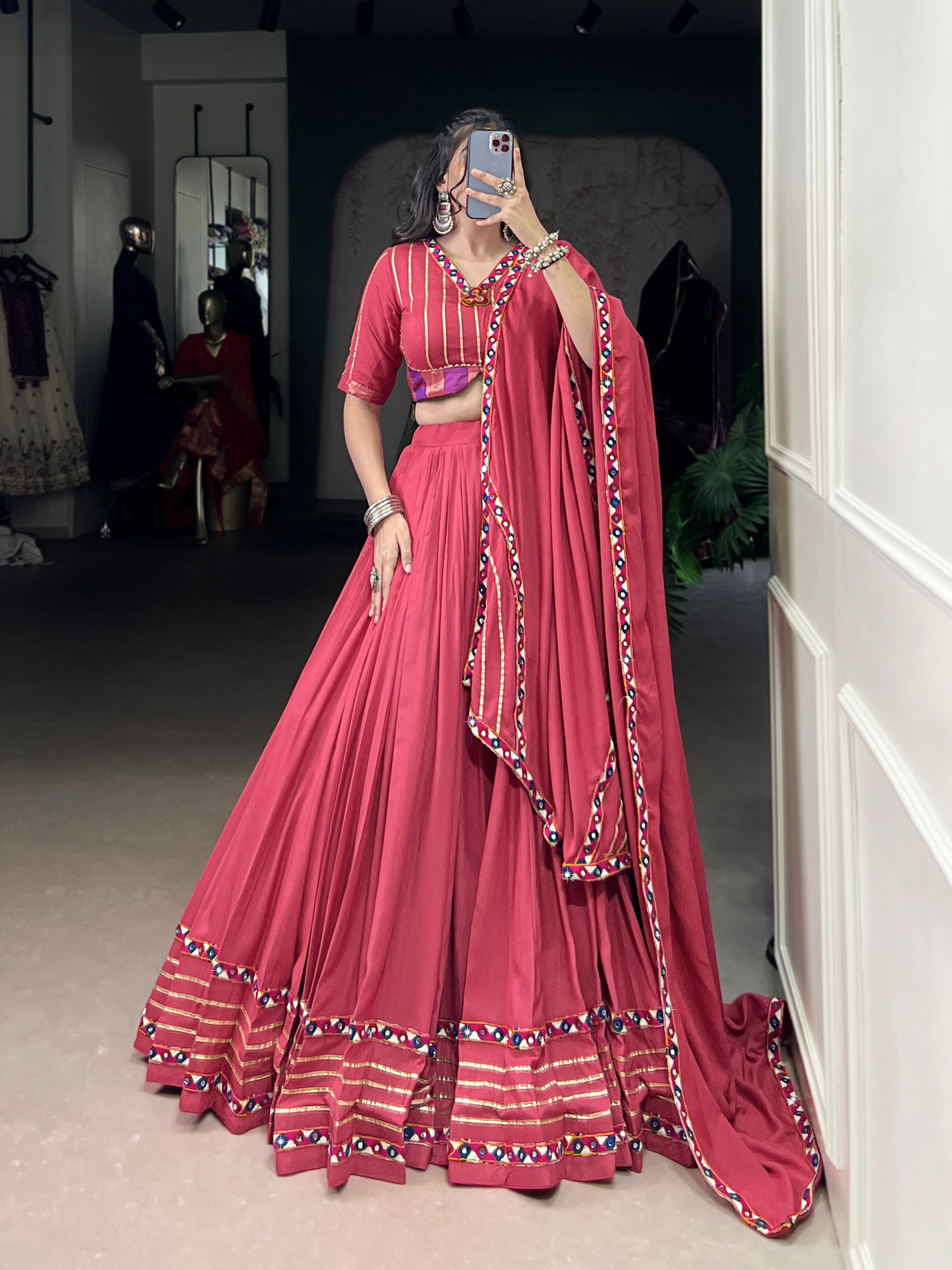 Designer Rani Pink Navratri Lehenga Choli with Mirror Work – Mayara Women Clothing