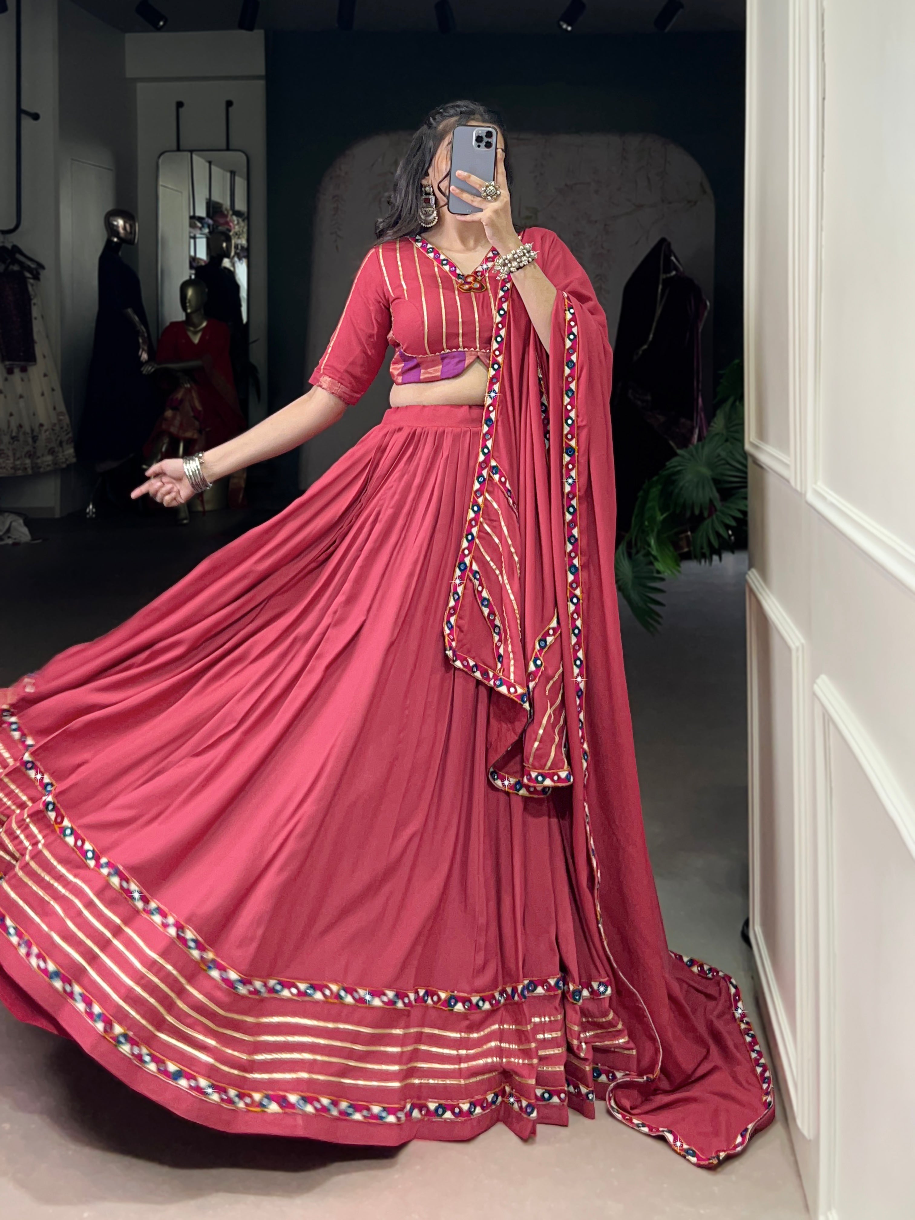 Designer Rani Pink Navratri Lehenga Choli with Mirror Work – Mayara Women Clothing