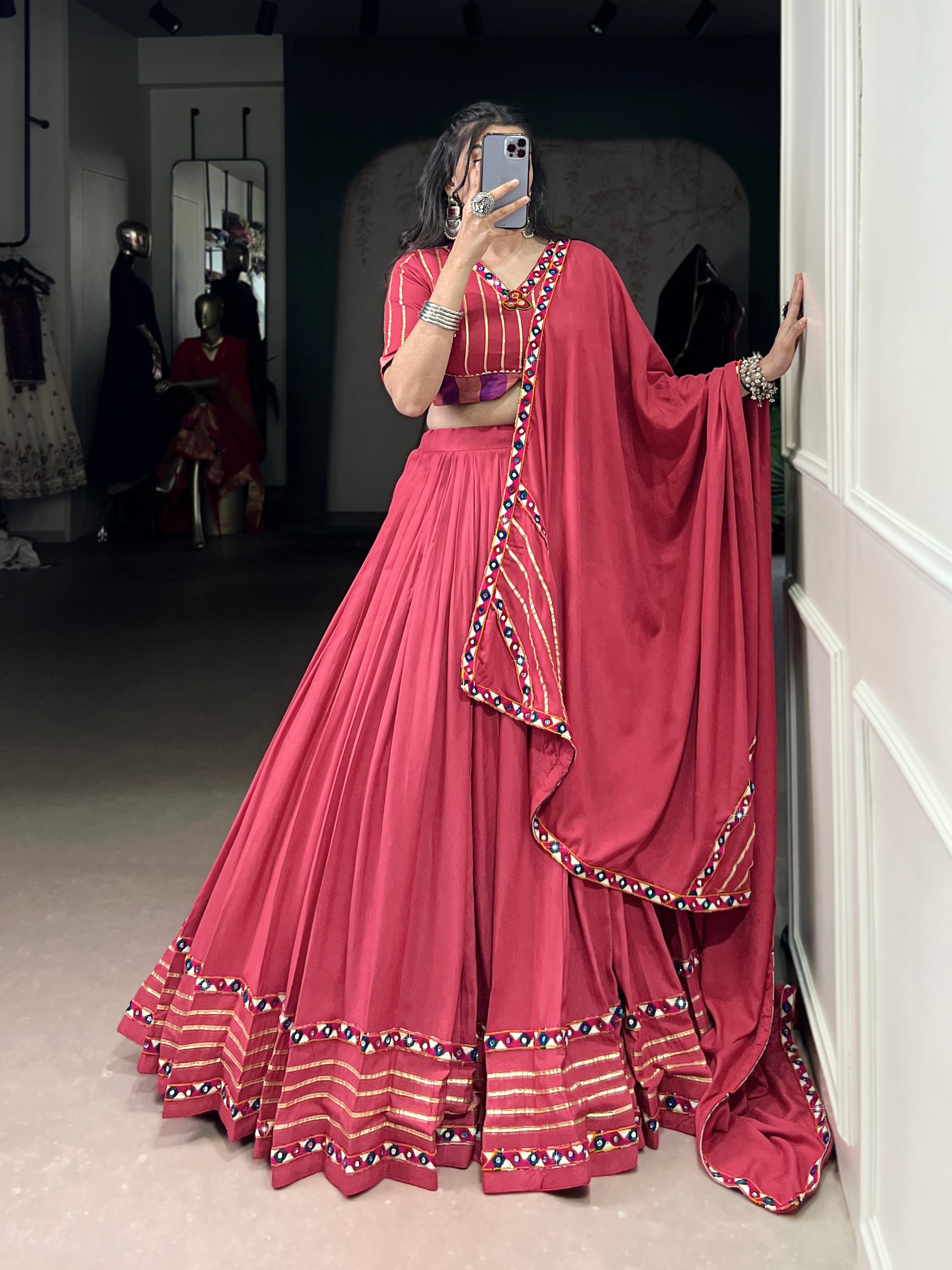 Designer Rani Pink Navratri Lehenga Choli with Mirror Work – Mayara Women Clothing