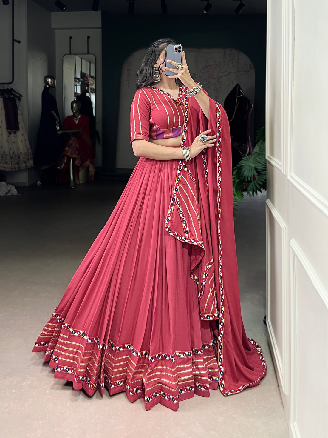 Designer Rani Pink Navratri Lehenga Choli with Mirror Work – Mayara Women Clothing