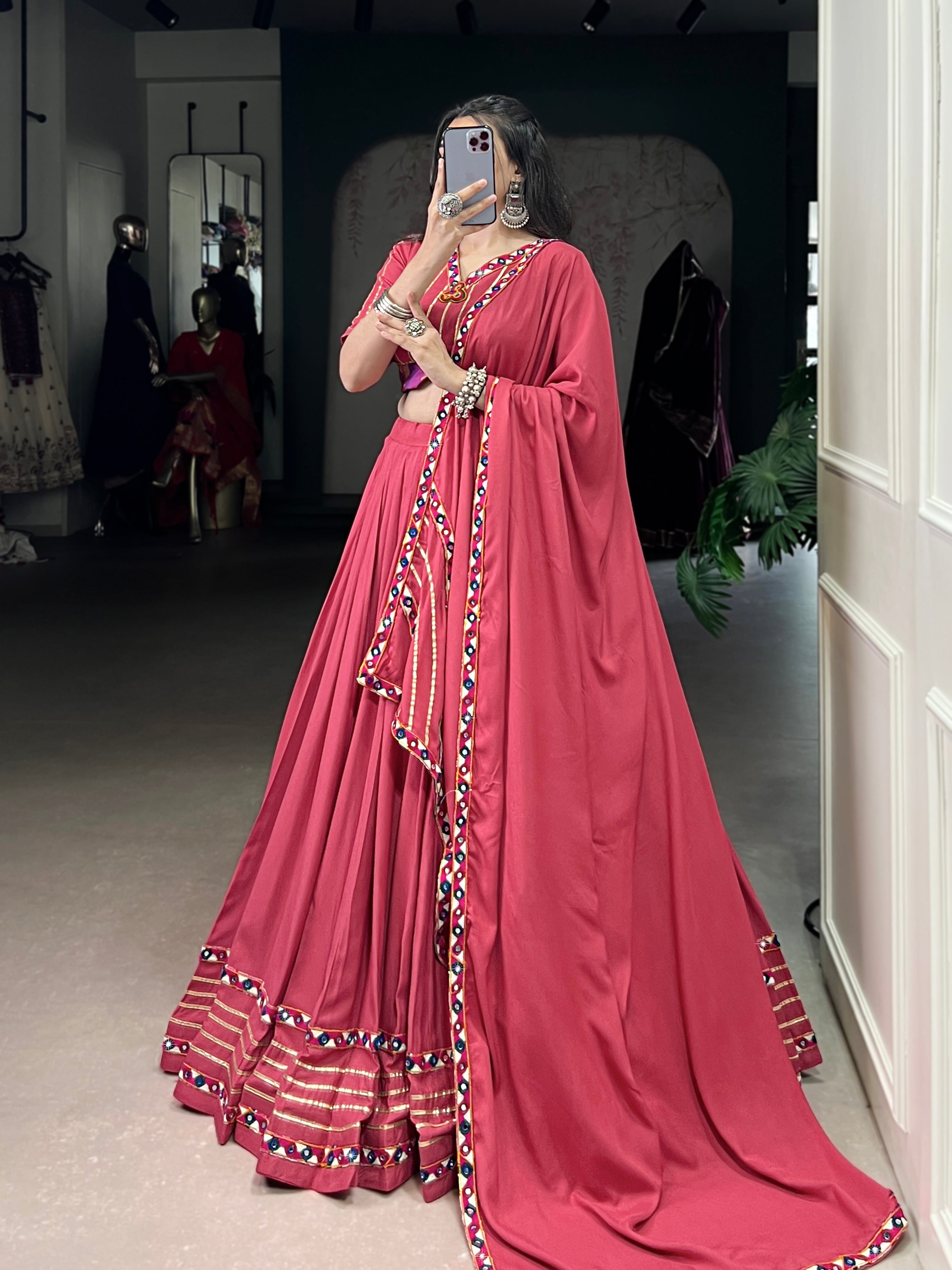 Designer Rani Pink Navratri Lehenga Choli with Mirror Work – Mayara Women Clothing