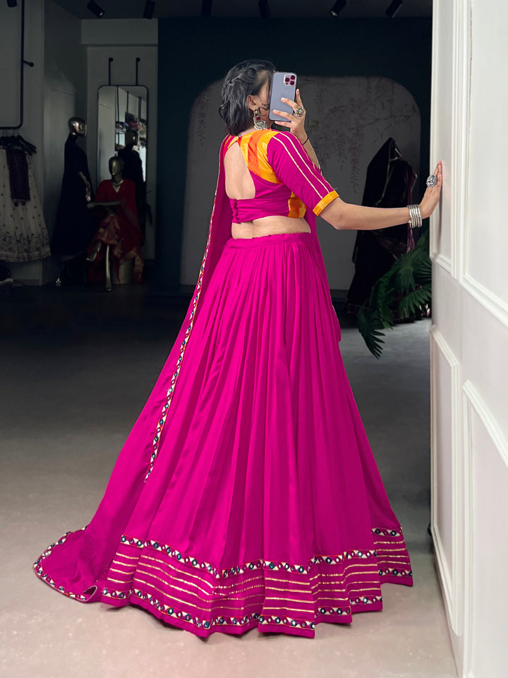 Designer Dark Pink Navratri Lehenga Choli with Mirror Work – Mayara Women Clothing