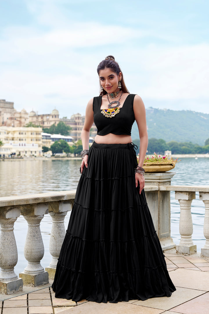 Black Mirror Work Lehenga Choli with Koti for Women – Mayara Women Clothing