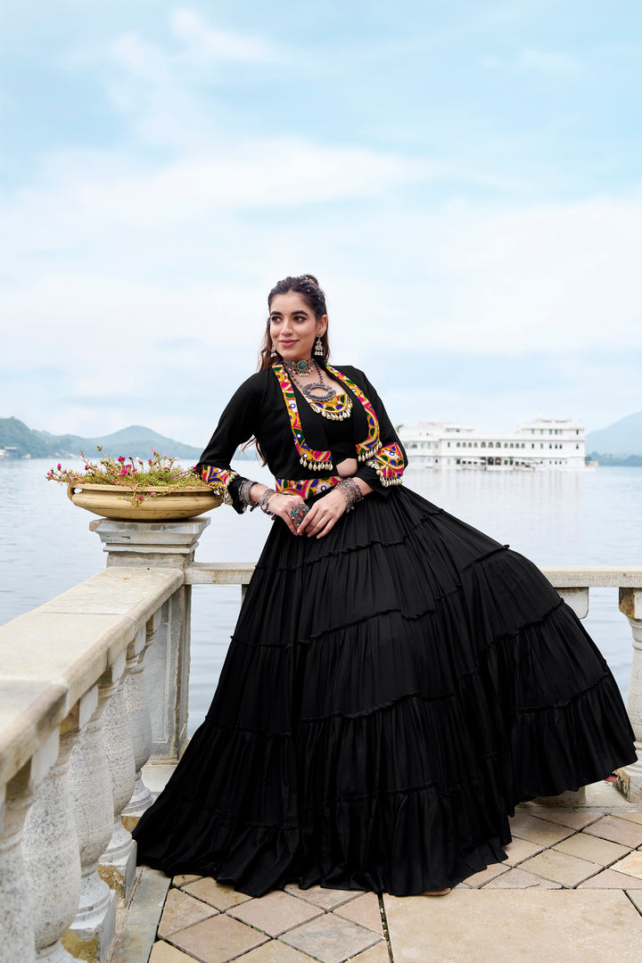 Black Mirror Work Lehenga Choli with Koti for Women – Mayara Women Clothing