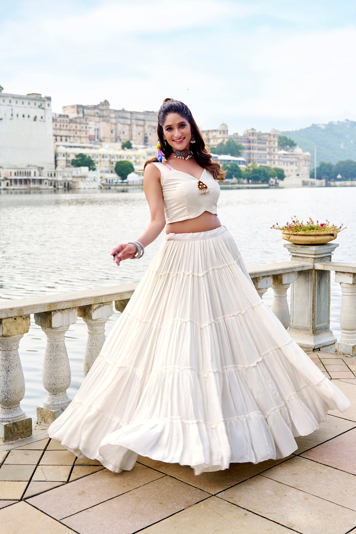 White Work Lehenga Choli with Koti for Women – Mayara Women Clothing