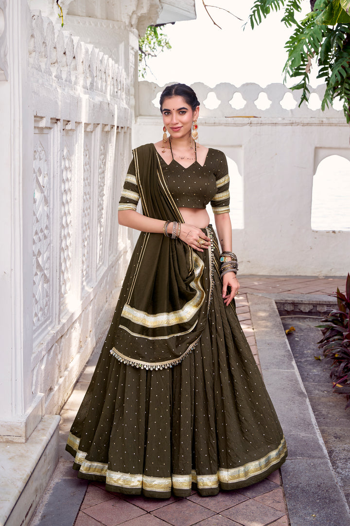 Mendi Green Chanderi Navratri Lehenga Choli with Zari Weaving Work – Mayara Women Clothing