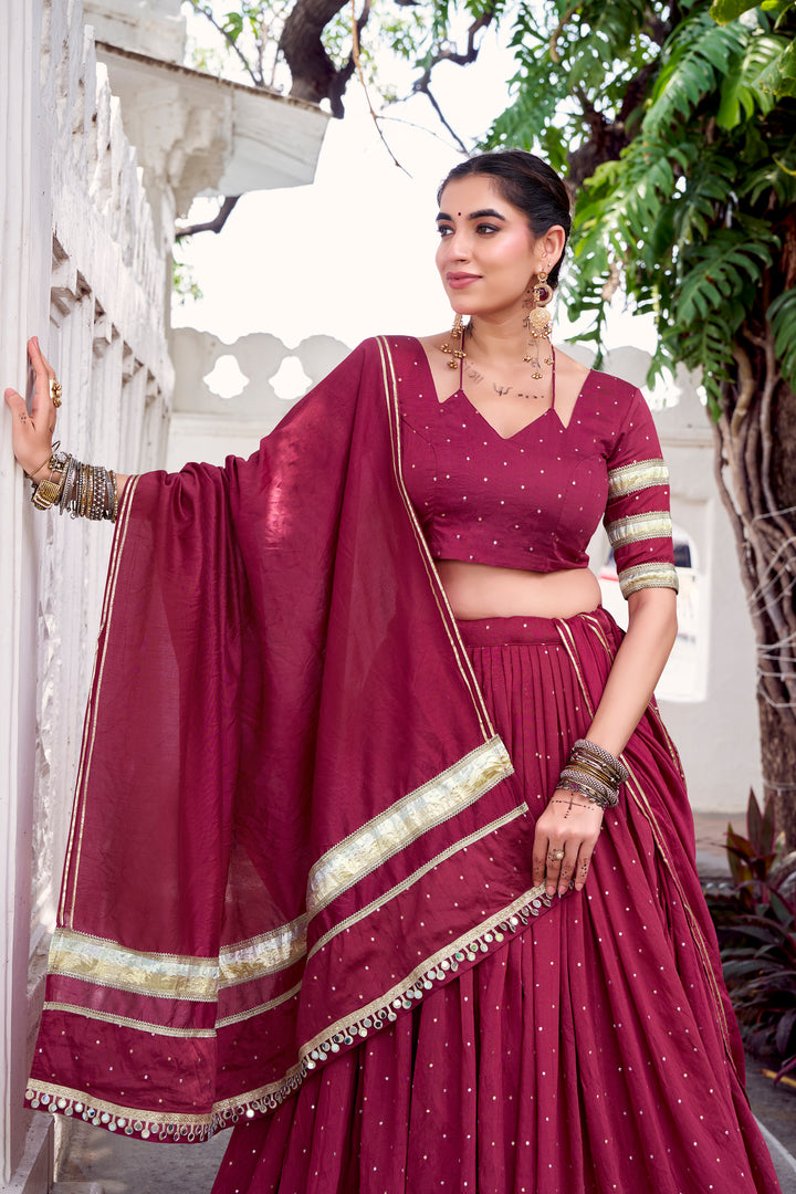 Maroon Chanderi Navratri Lehenga Choli with Zari Weaving Work – Mayara Women Clothing