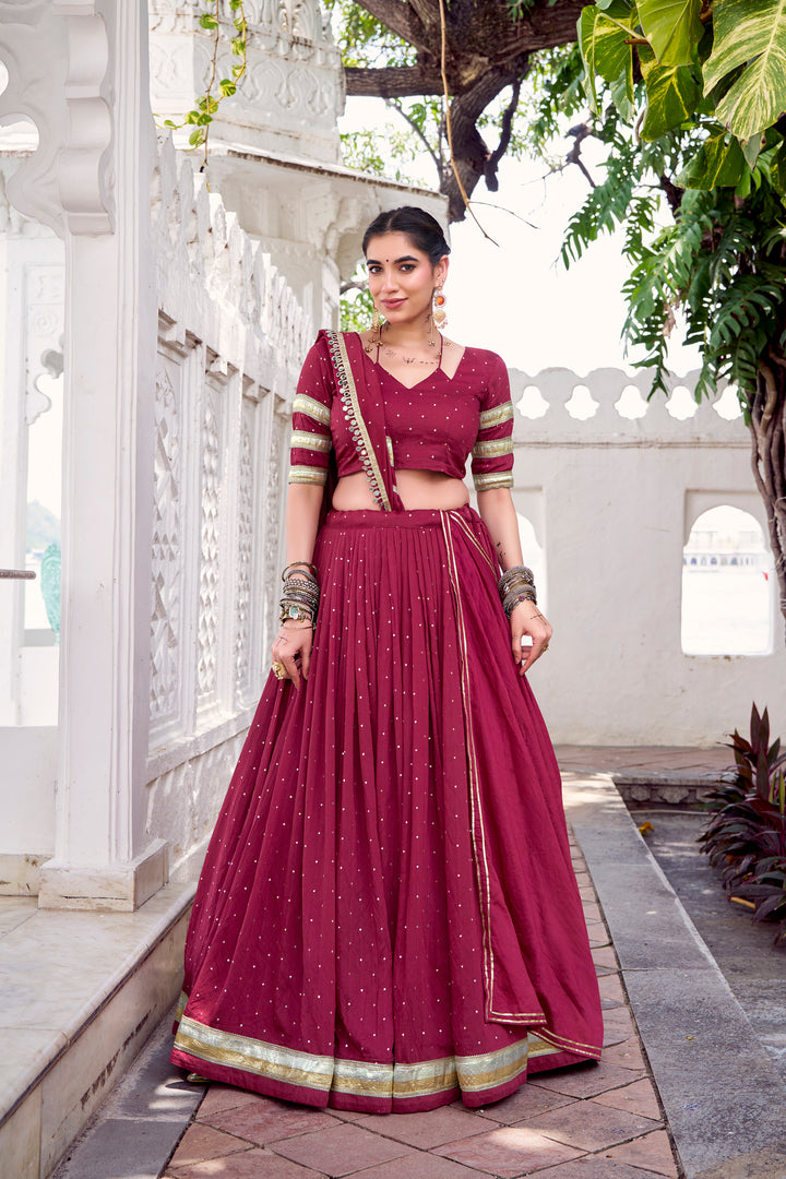 Maroon Chanderi Navratri Lehenga Choli with Zari Weaving Work – Mayara Women Clothing