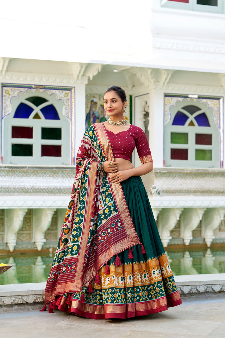 Wedding Special Green Patola Print Tasar Silk Lehenga Choli with Dupatta – Mayara Women Clothing