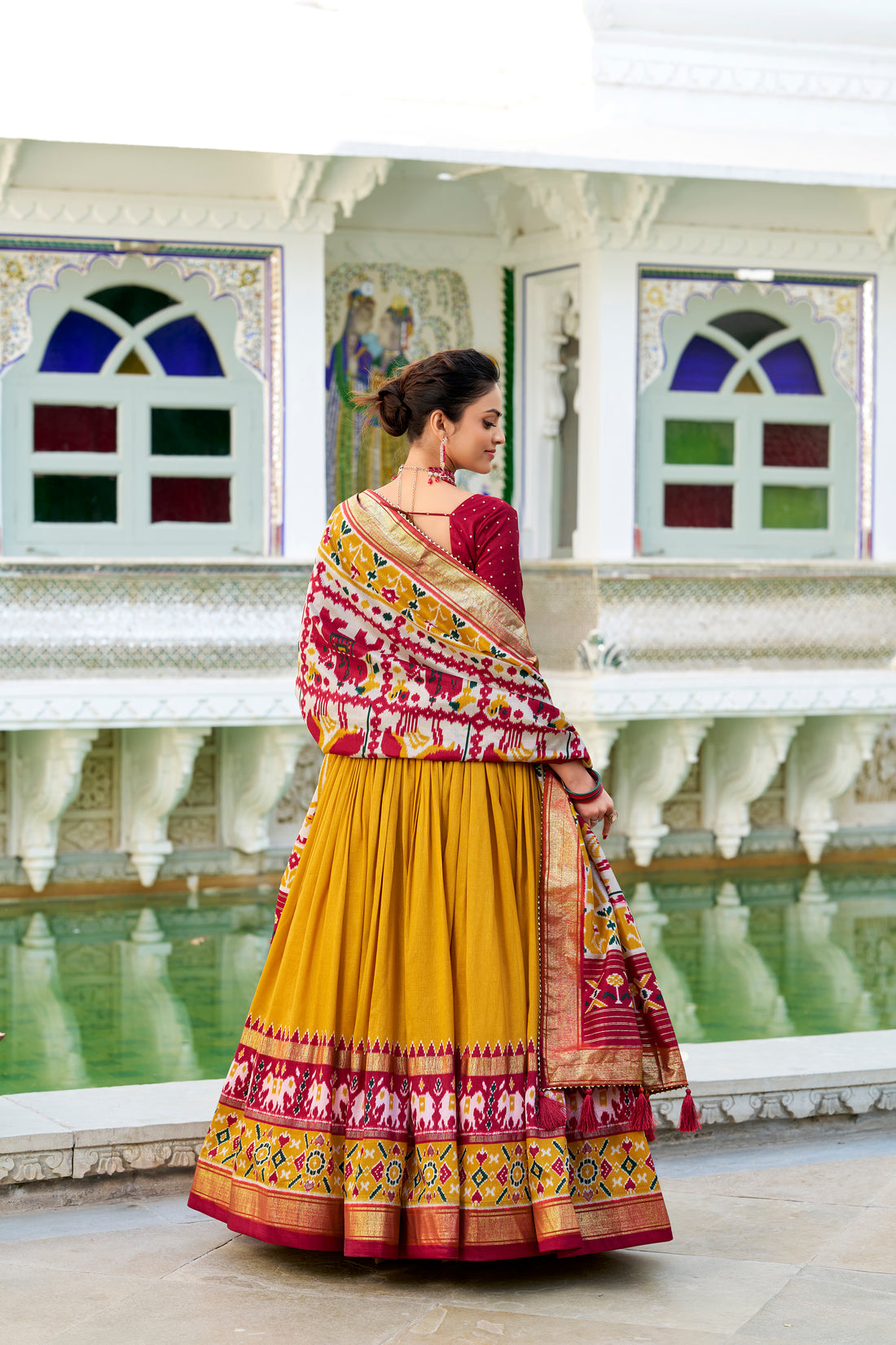 Wedding Special Mustered Yellow  Patola Print Tasar Silk Lehenga Choli with Dupatta – Mayara Women Clothing