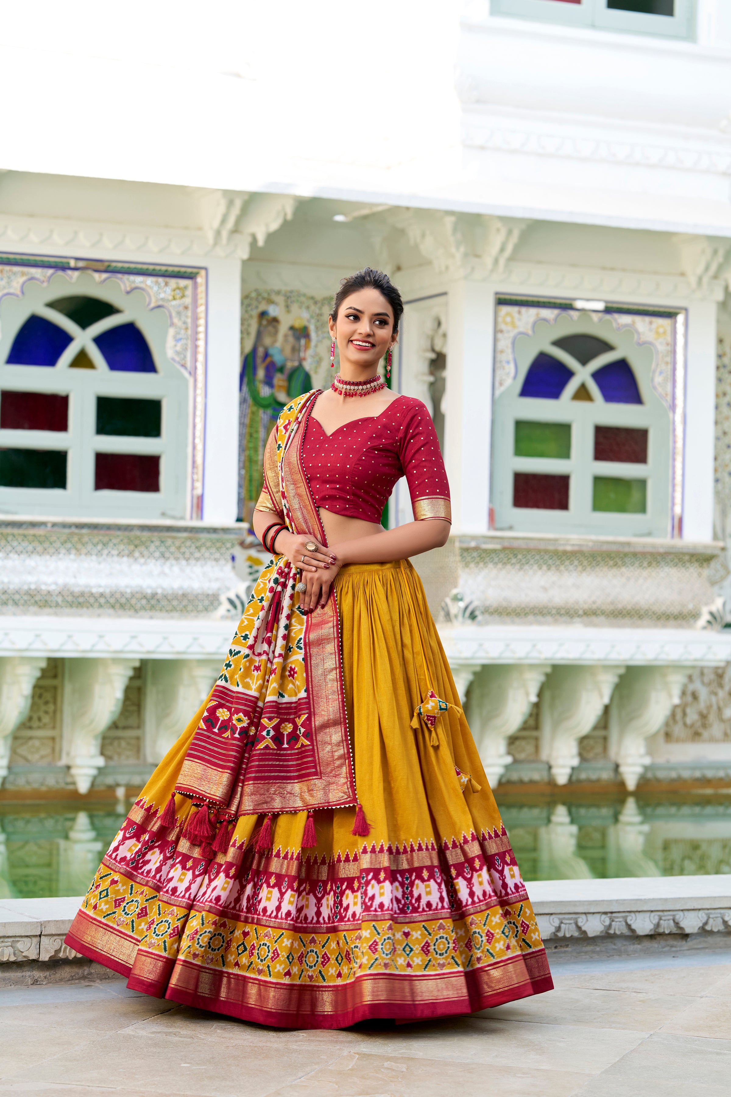 Wedding Special Mustered Yellow  Patola Print Tasar Silk Lehenga Choli with Dupatta – Mayara Women Clothing
