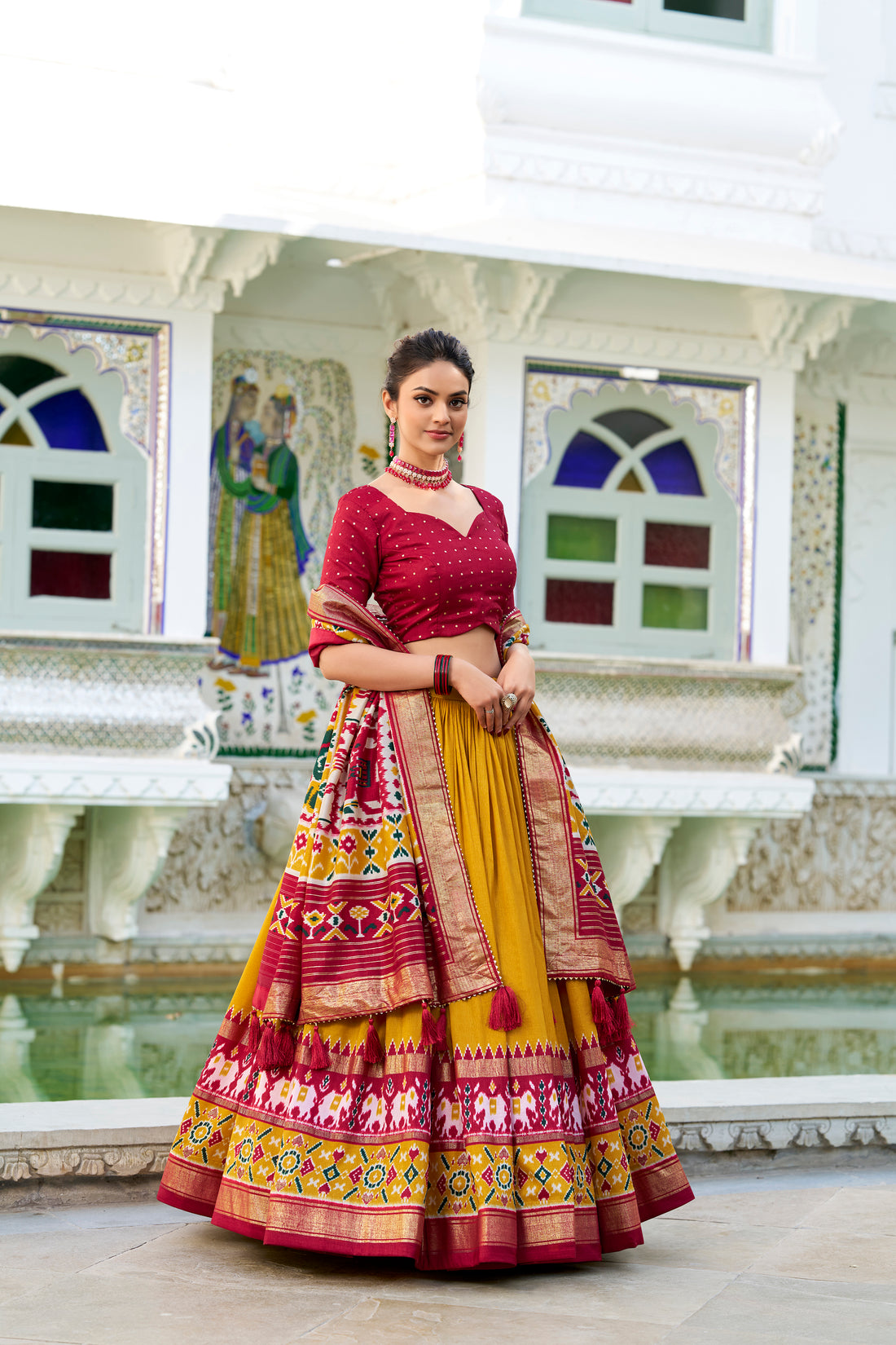 Wedding Special Mustered Yellow  Patola Print Tasar Silk Lehenga Choli with Dupatta – Mayara Women Clothing