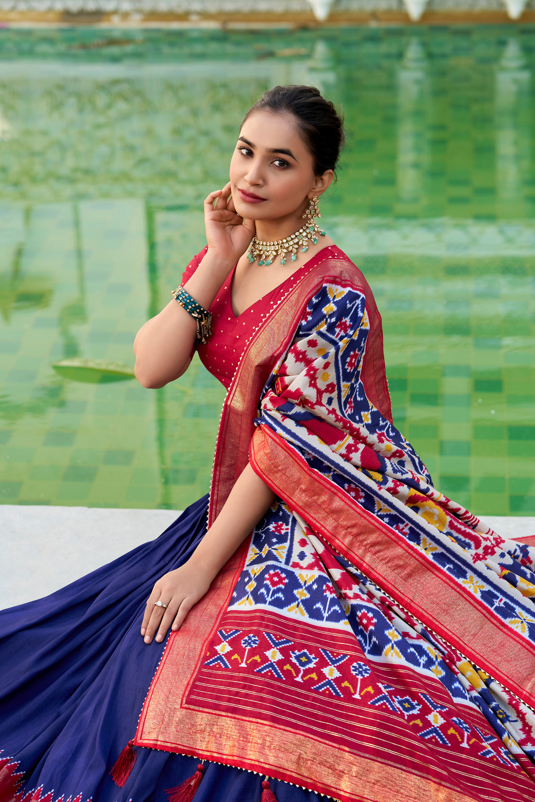 Wedding Special Navy Blue  Patola Print Tasar Silk Lehenga Choli with Dupatta – Mayara Women Clothing