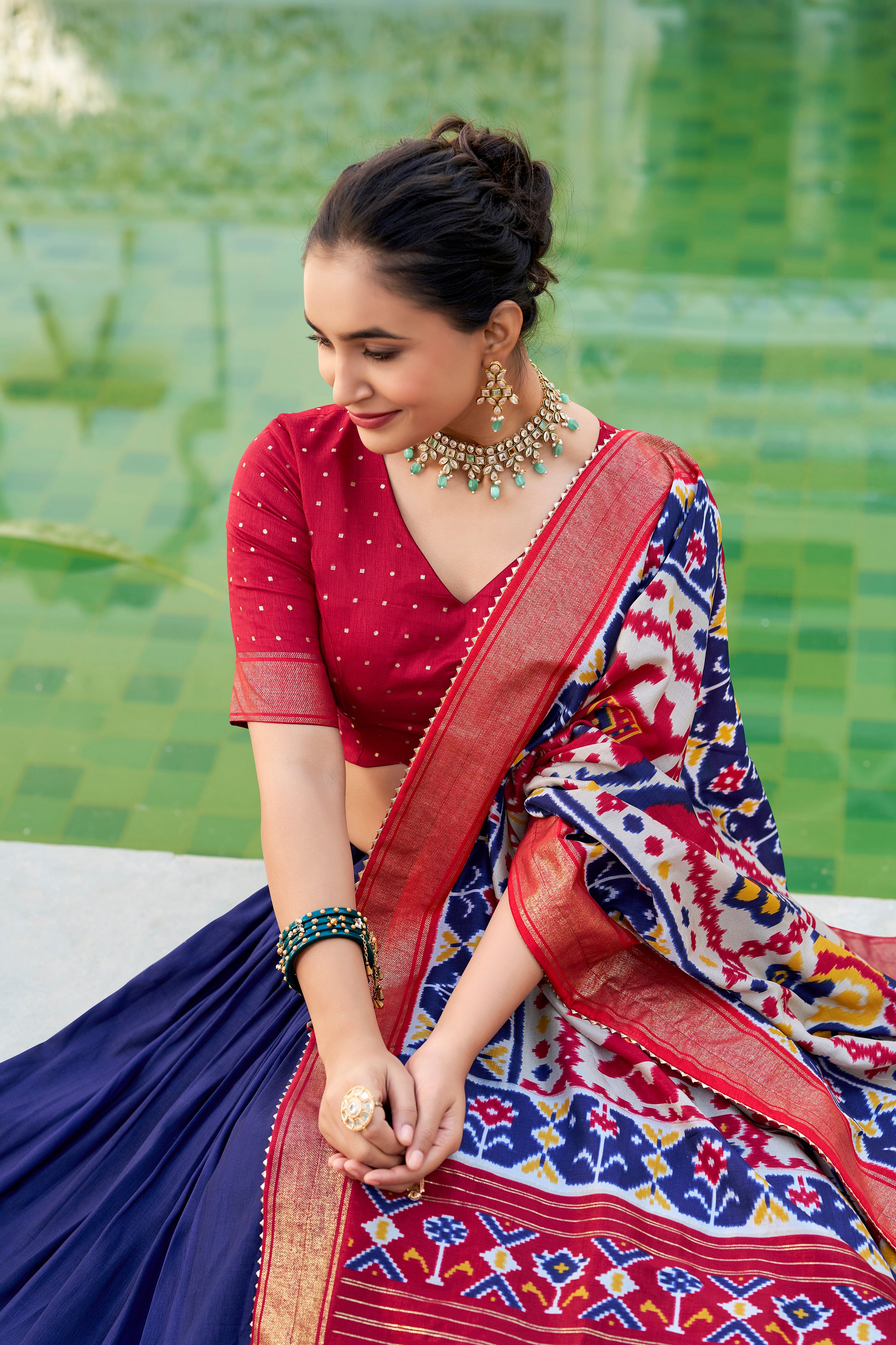 Wedding Special Navy Blue  Patola Print Tasar Silk Lehenga Choli with Dupatta – Mayara Women Clothing