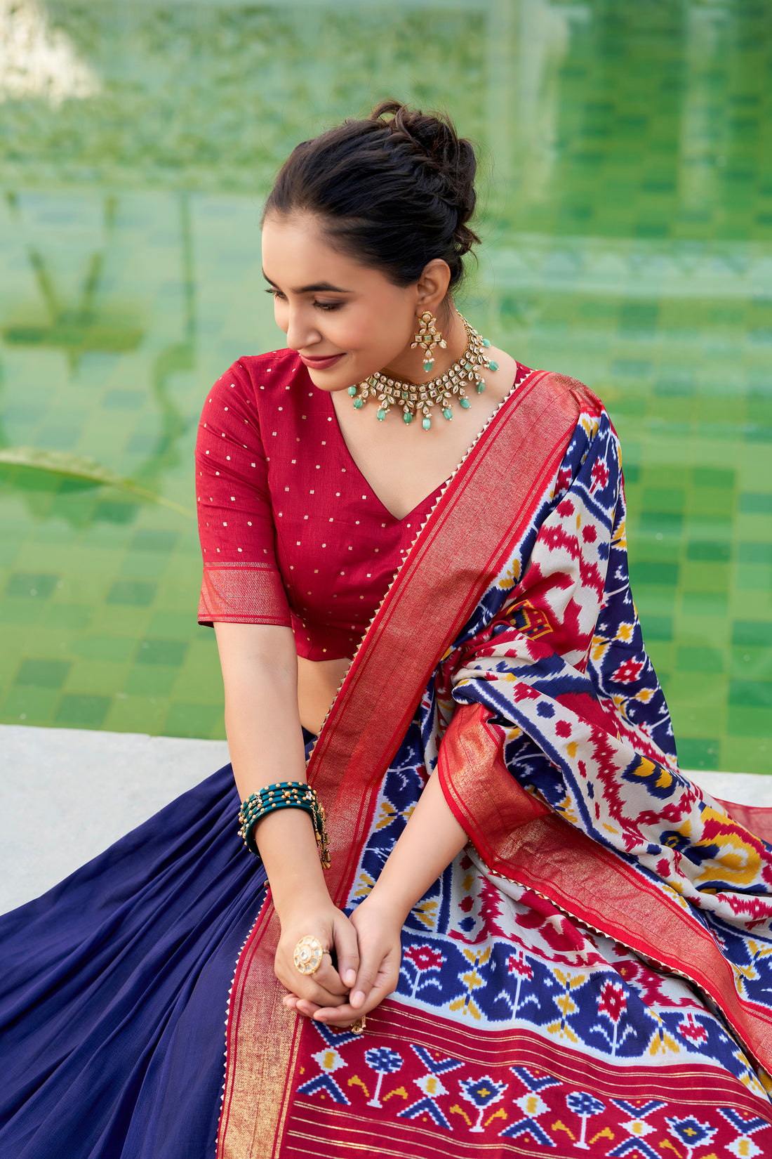 Wedding Special Navy Blue  Patola Print Tasar Silk Lehenga Choli with Dupatta – Mayara Women Clothing