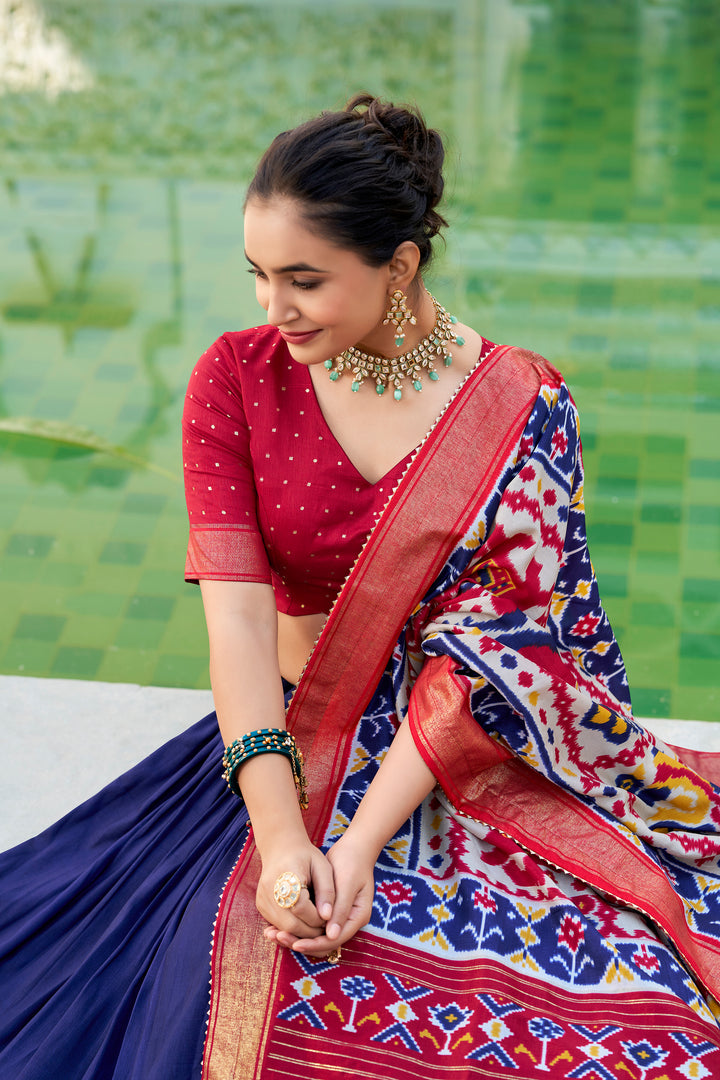 Wedding Special Navy Blue  Patola Print Tasar Silk Lehenga Choli with Dupatta – Mayara Women Clothing