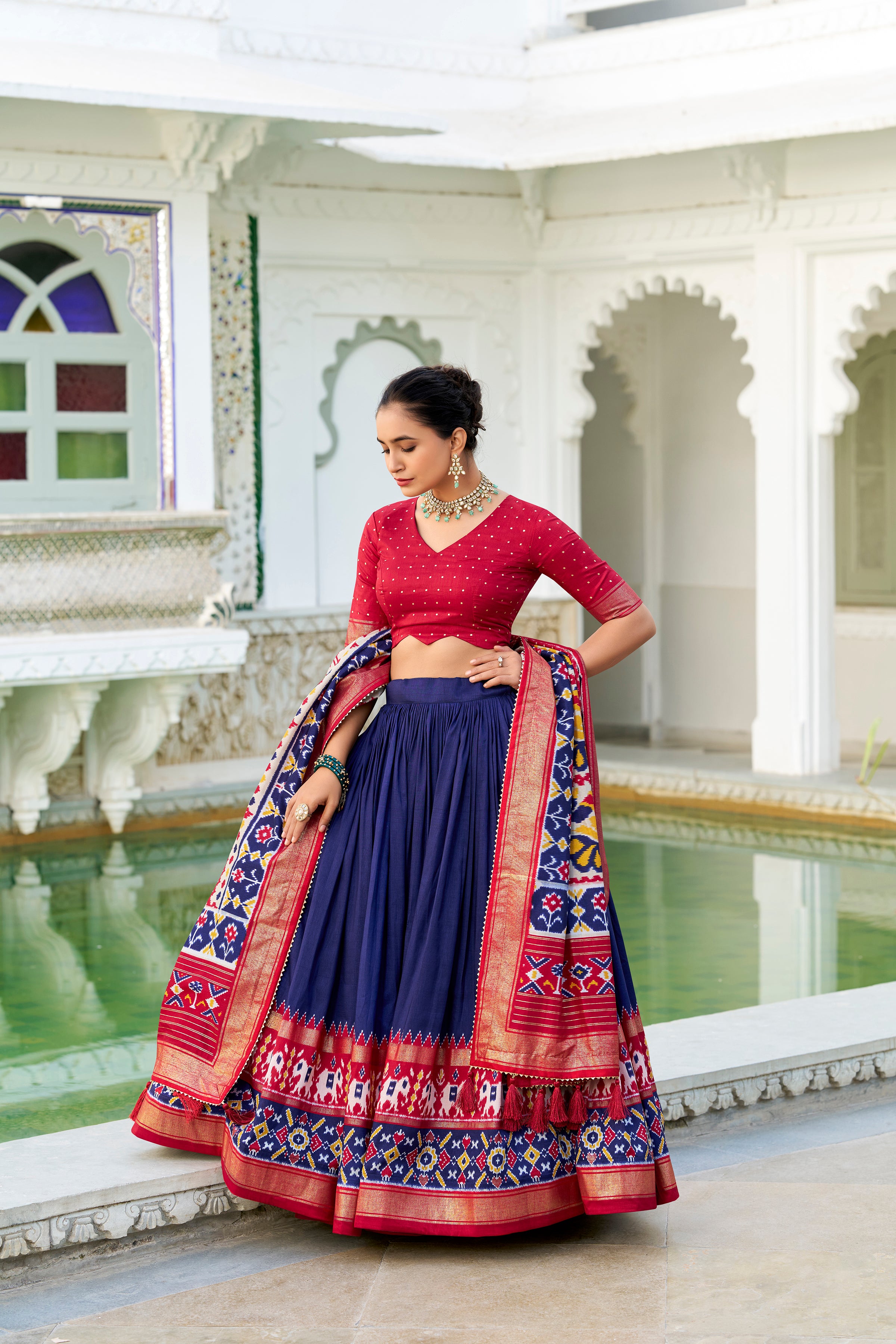 Wedding Special Navy Blue  Patola Print Tasar Silk Lehenga Choli with Dupatta – Mayara Women Clothing