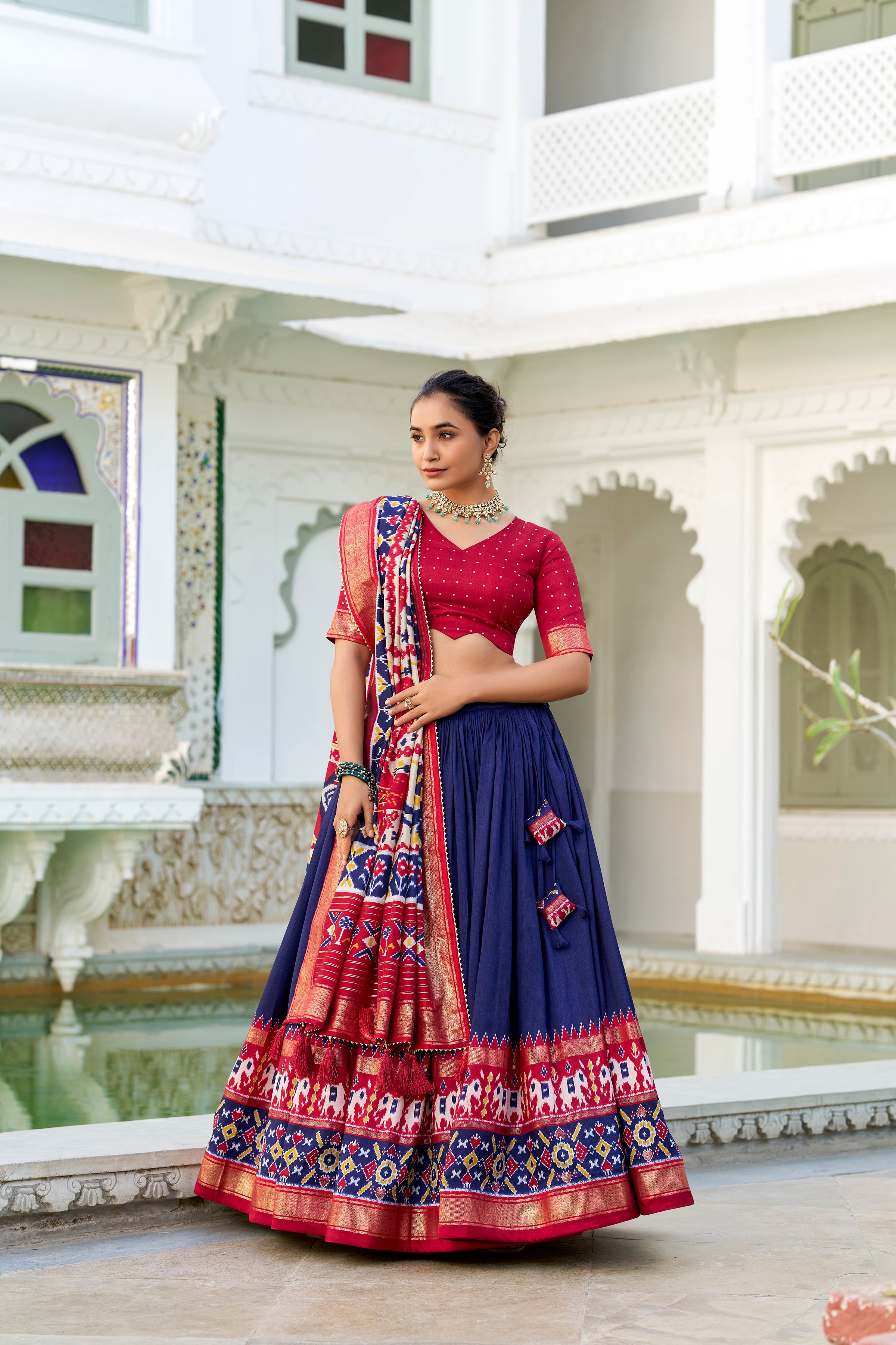 Wedding Special Navy Blue  Patola Print Tasar Silk Lehenga Choli with Dupatta – Mayara Women Clothing