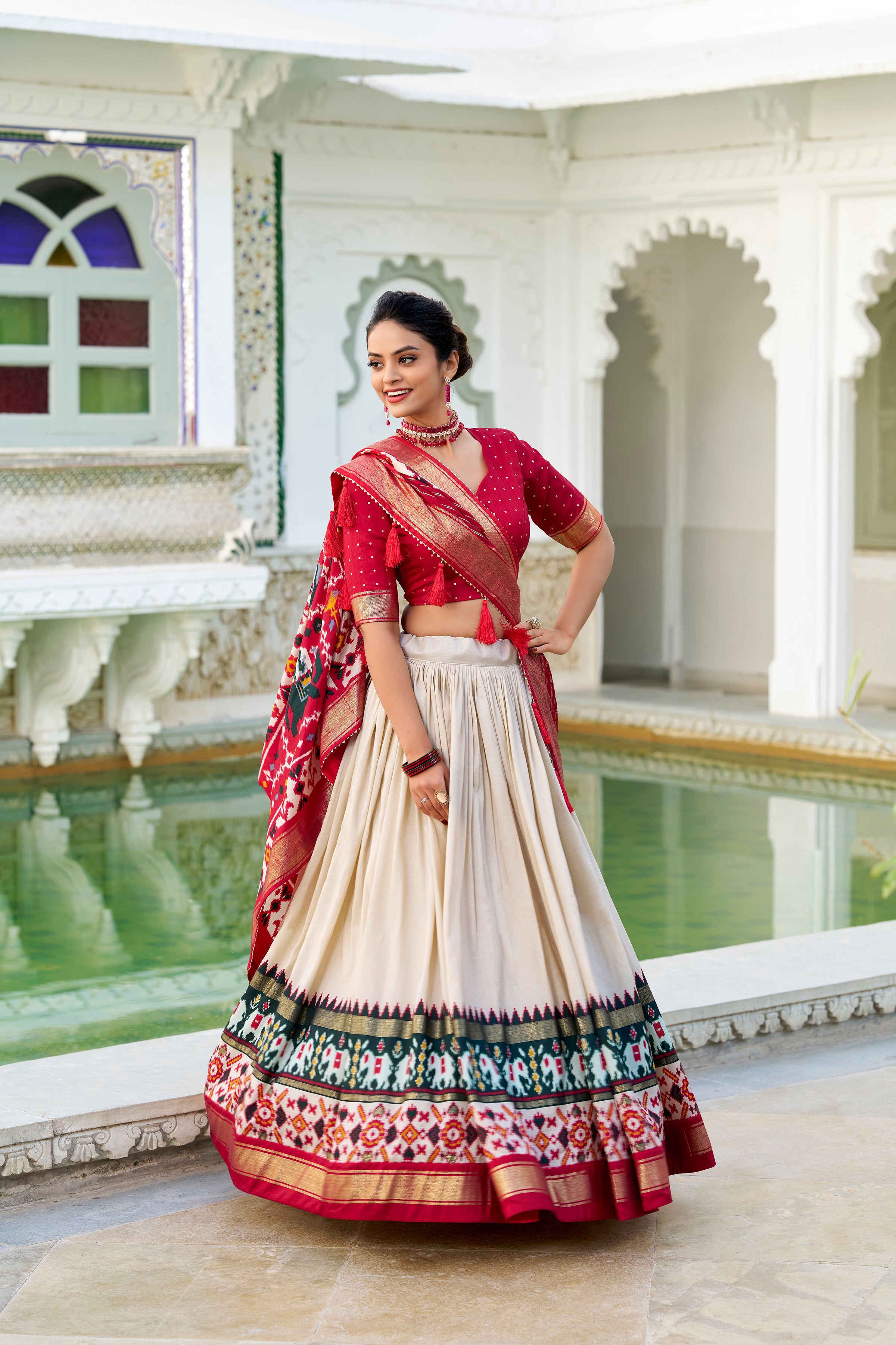 Wedding Special Off-White  Patola Print Tasar Silk Lehenga Choli with Dupatta – Mayara Women Clothing (Copy)