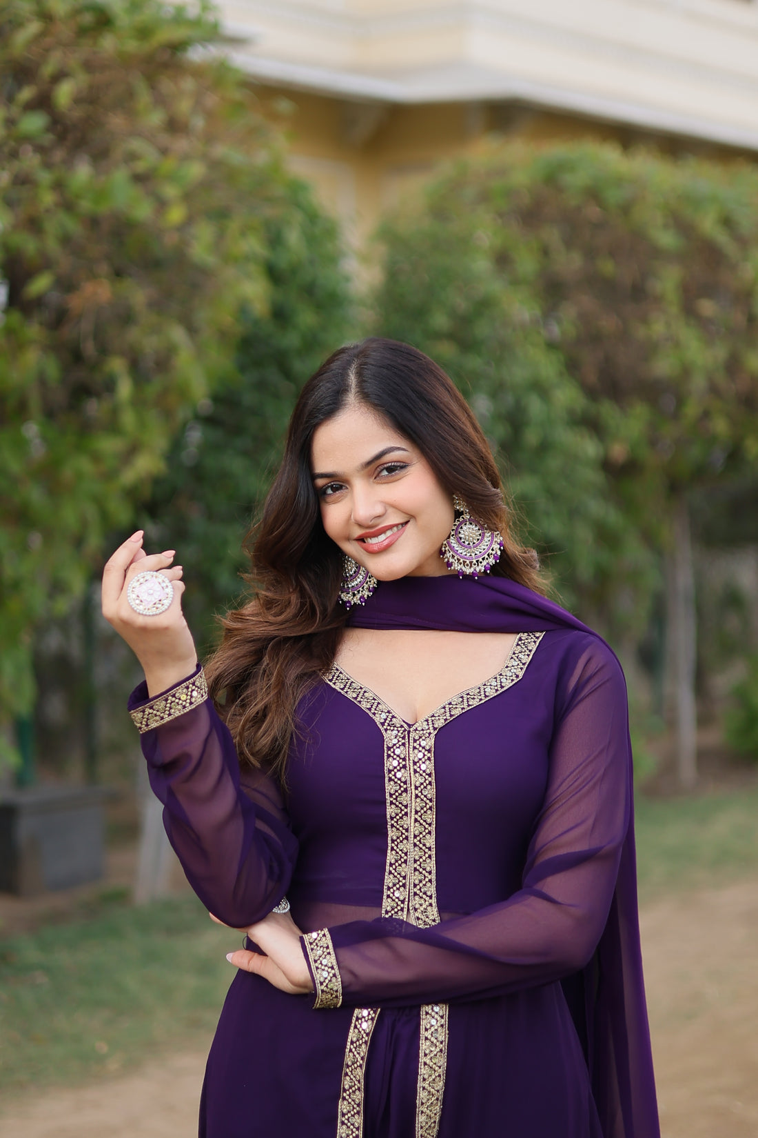 Rani Pink Long Kurti with Pants Set for Women | Wedding & Festive Wear Suit