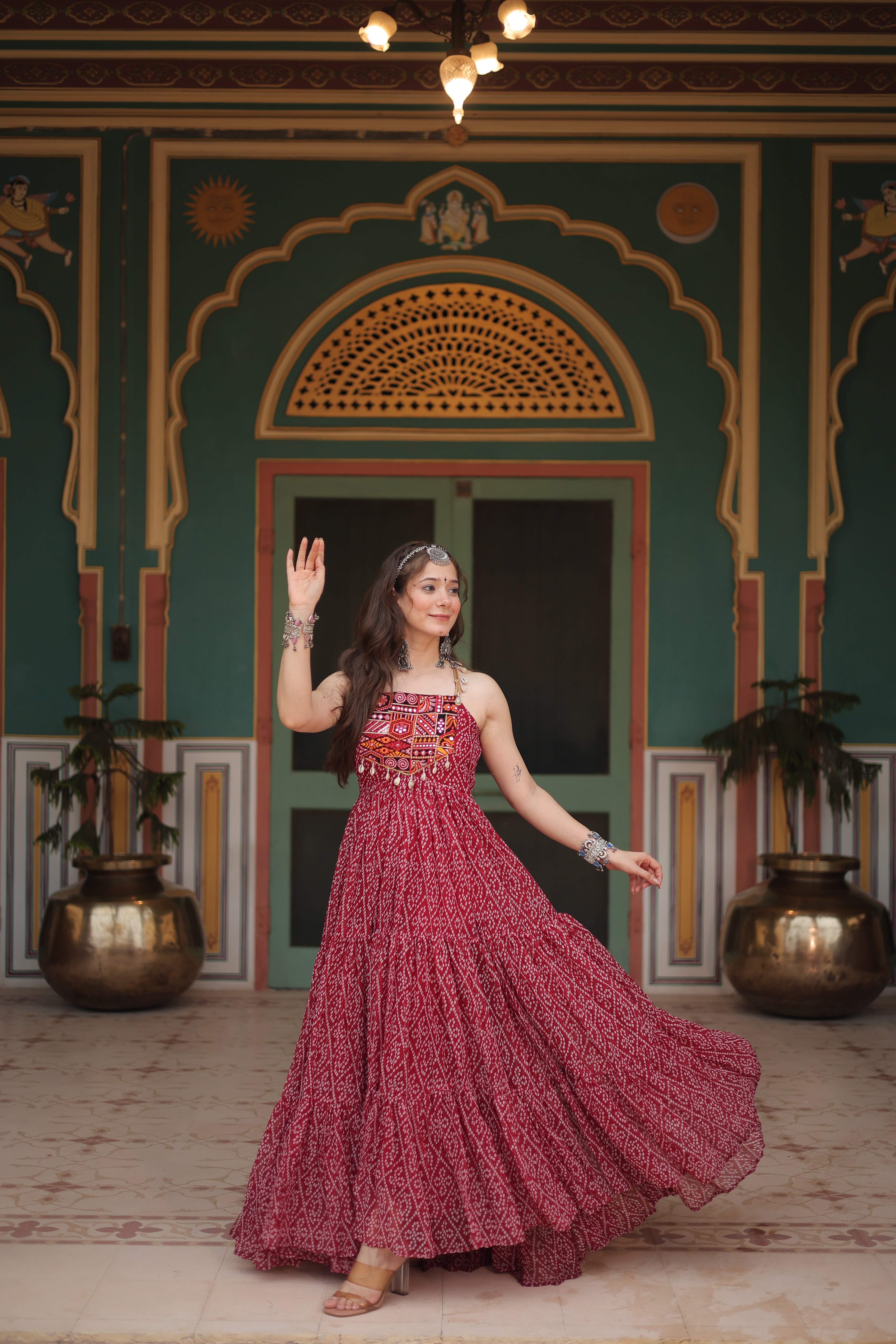 Black Bandhani Print Navratri Gown with Kutchi Patchwork | Mayara Women Clothing