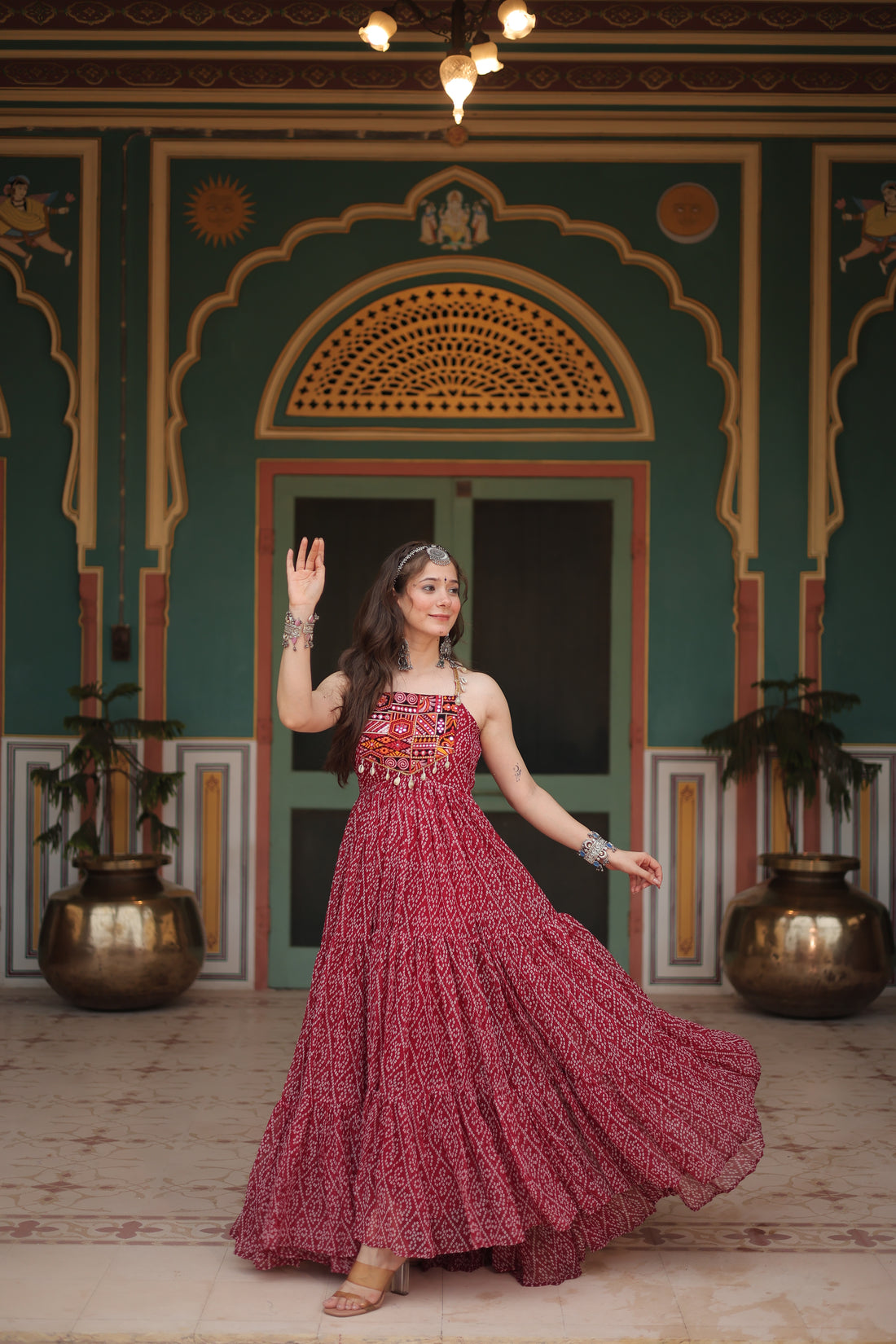 Black Bandhani Print Navratri Gown with Kutchi Patchwork | Mayara Women Clothing