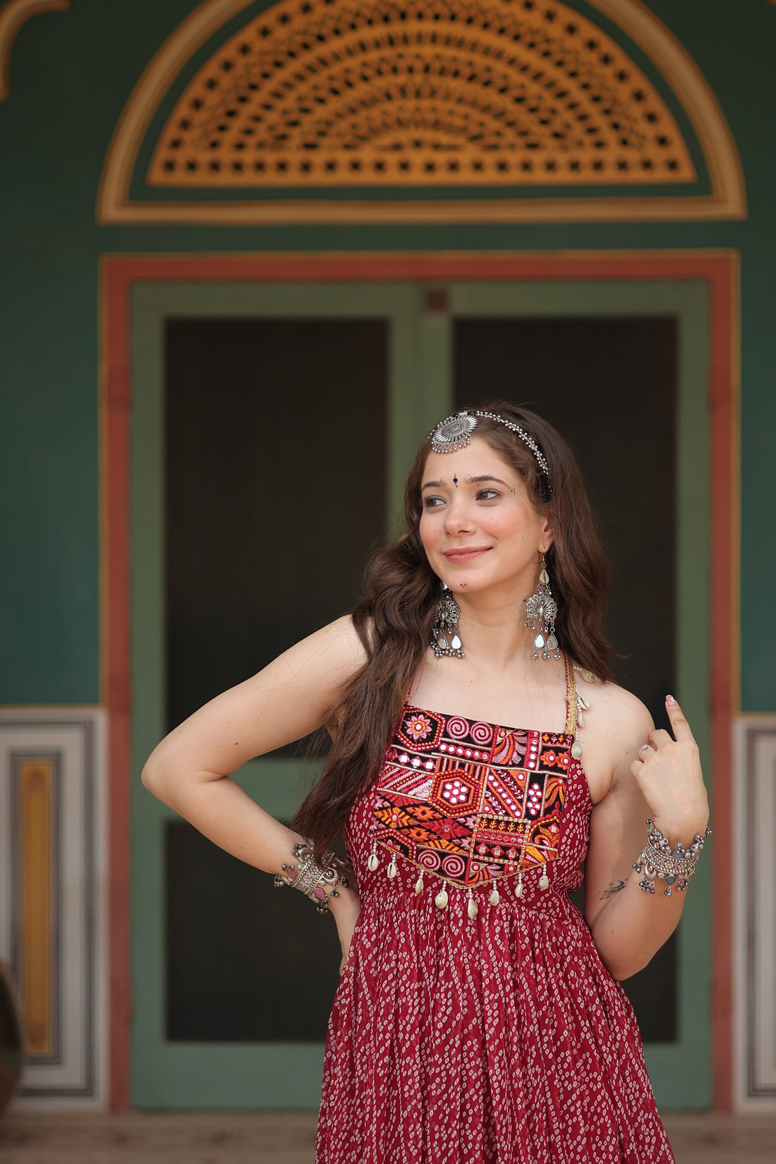 Black Bandhani Print Navratri Gown with Kutchi Patchwork | Mayara Women Clothing