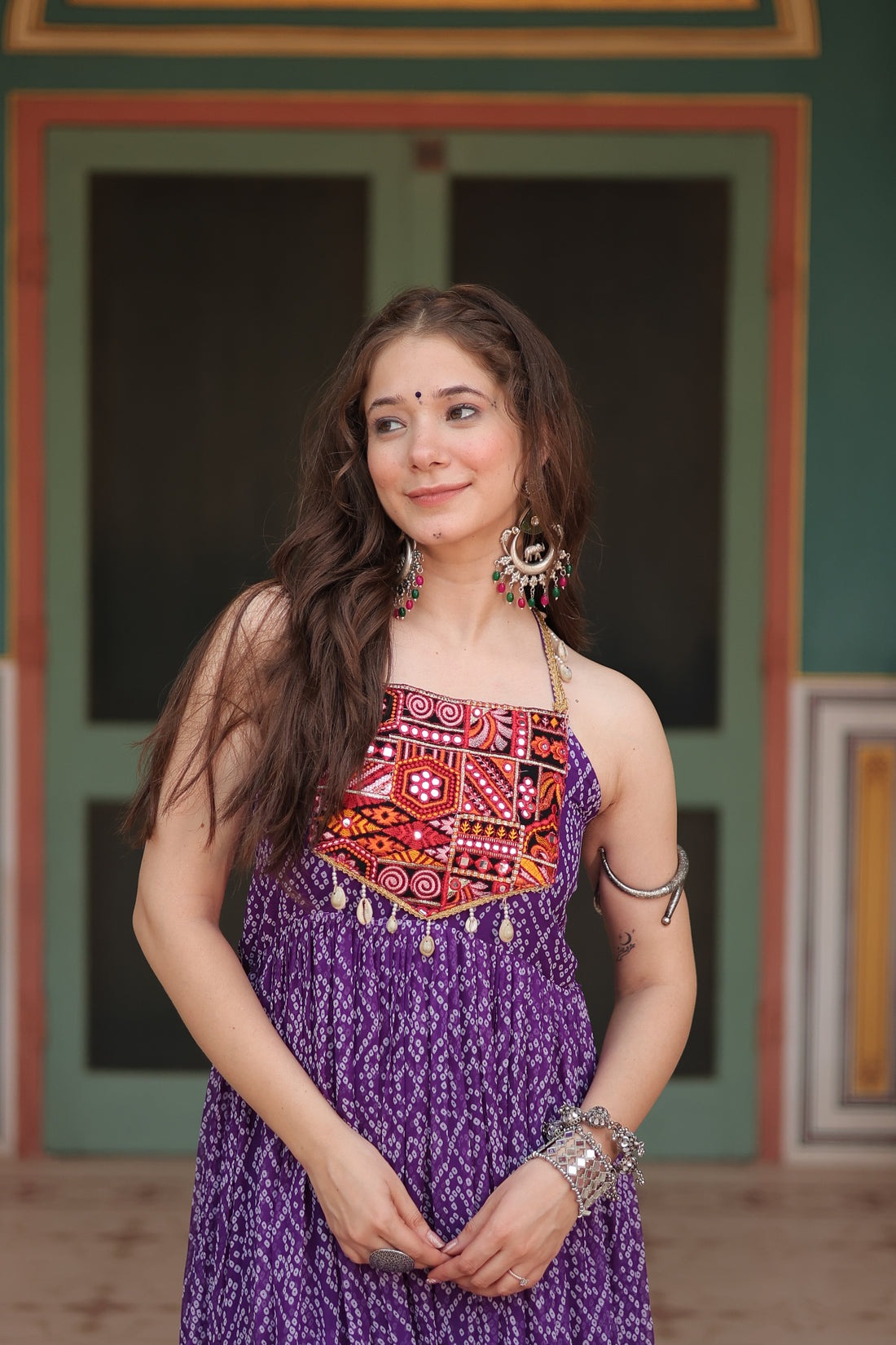 Black Bandhani Print Navratri Gown with Kutchi Patchwork | Mayara Women Clothing