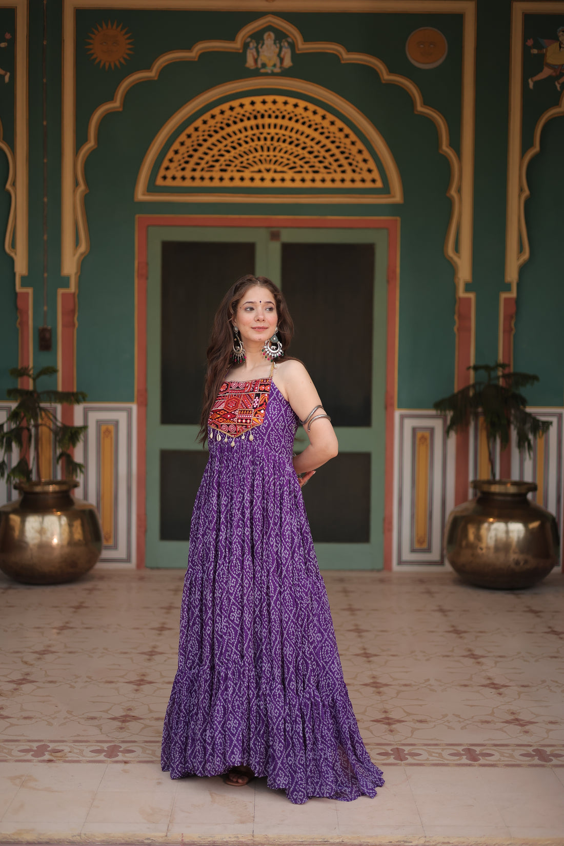 Black Bandhani Print Navratri Gown with Kutchi Patchwork | Mayara Women Clothing