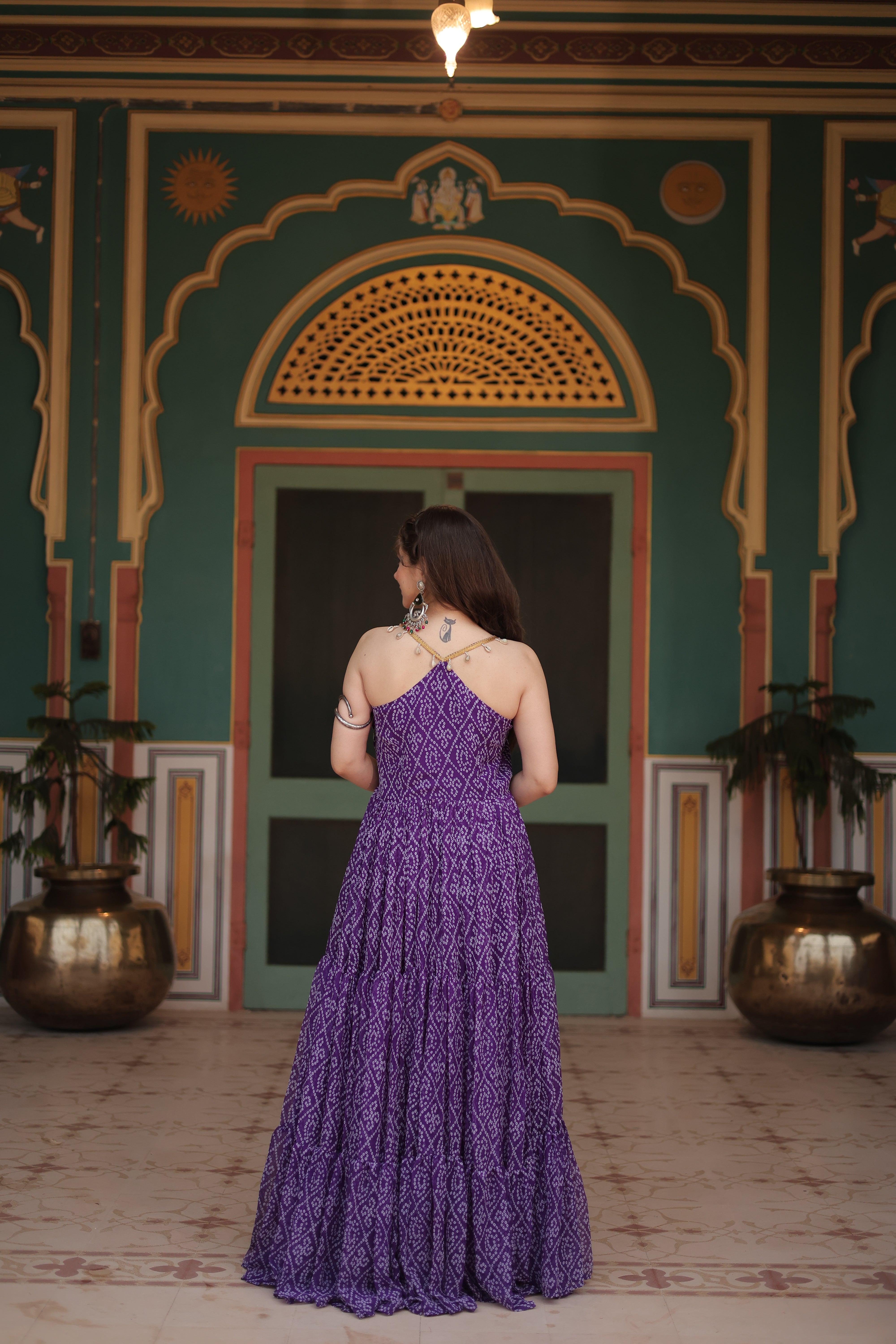 Black Bandhani Print Navratri Gown with Kutchi Patchwork | Mayara Women Clothing