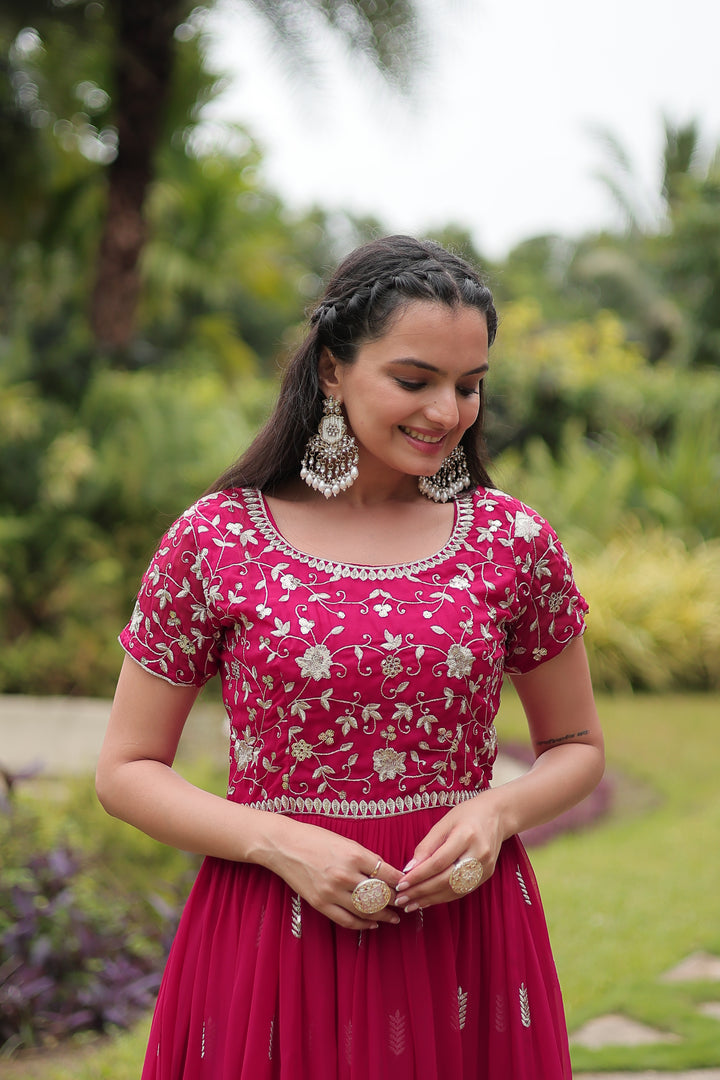 Rama Green Embroidered Anarkali Gown for Women | Floor-Length Georgette Dress for Weddings & Festivals