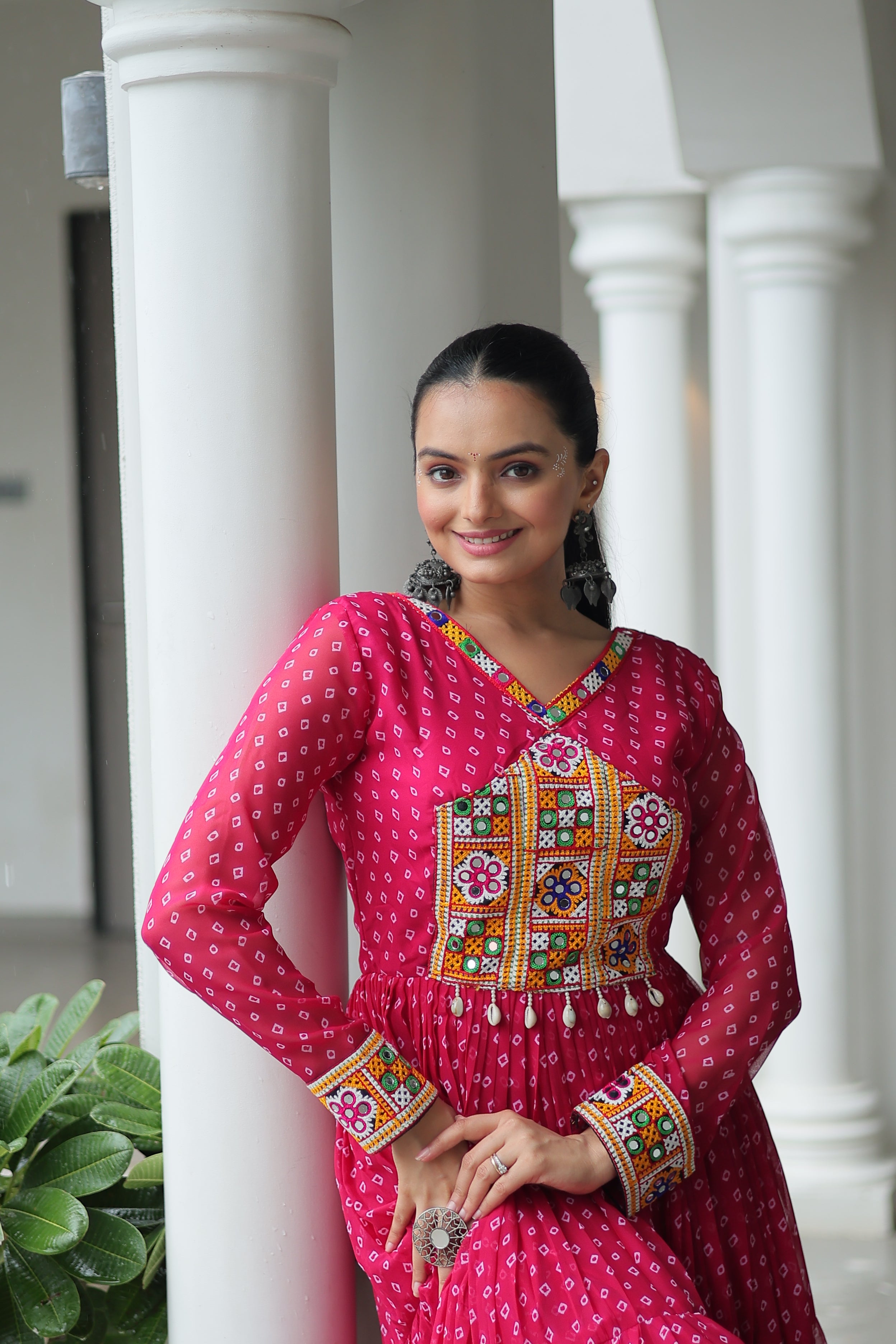 Blue Bandhani Print Navratri Gown with Kutchi Patchwork – Mayara Women Clothing