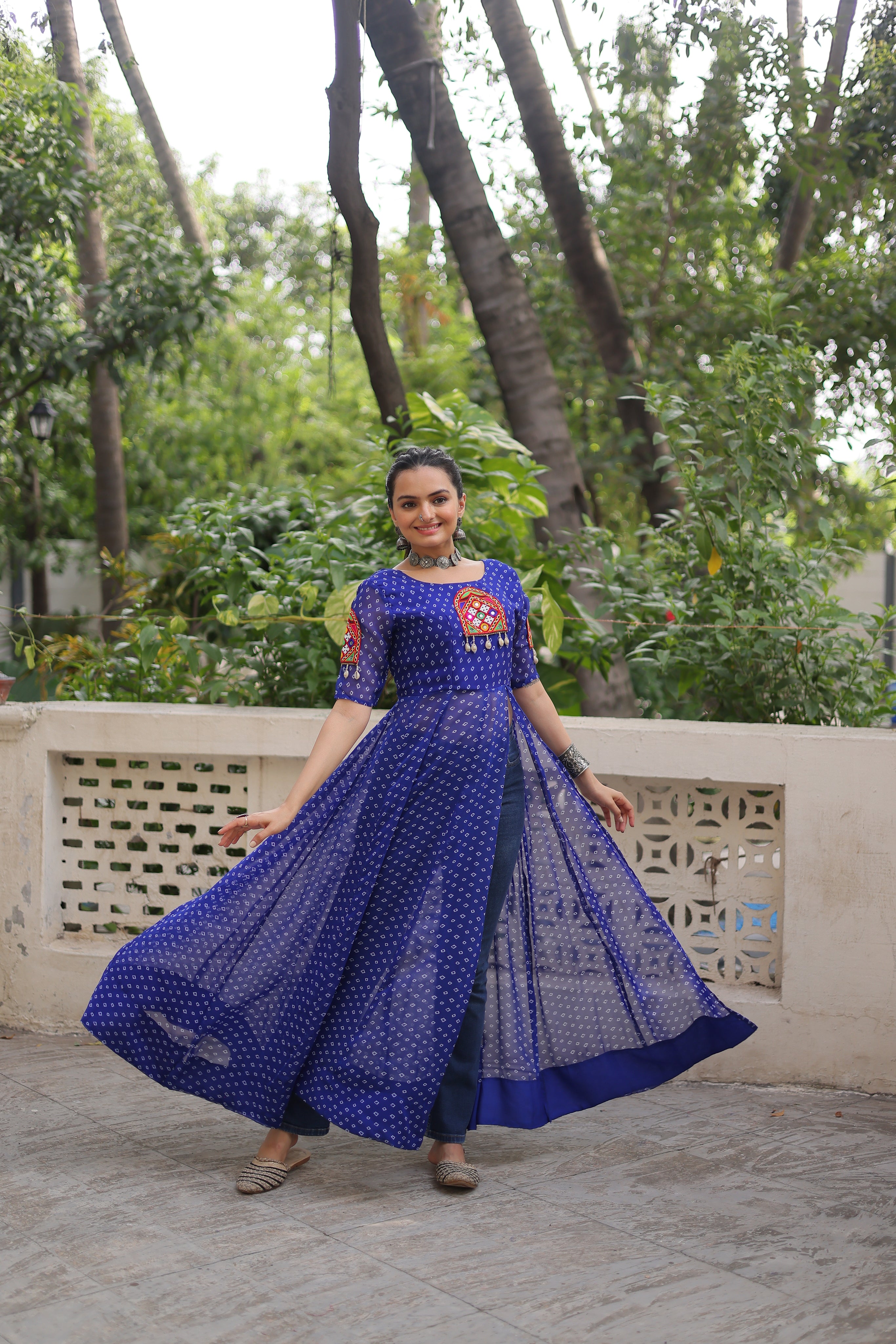 Bandhani Festive Long Kurti with Kutchi Patchwork for Navratri – Mayara Women Clothing