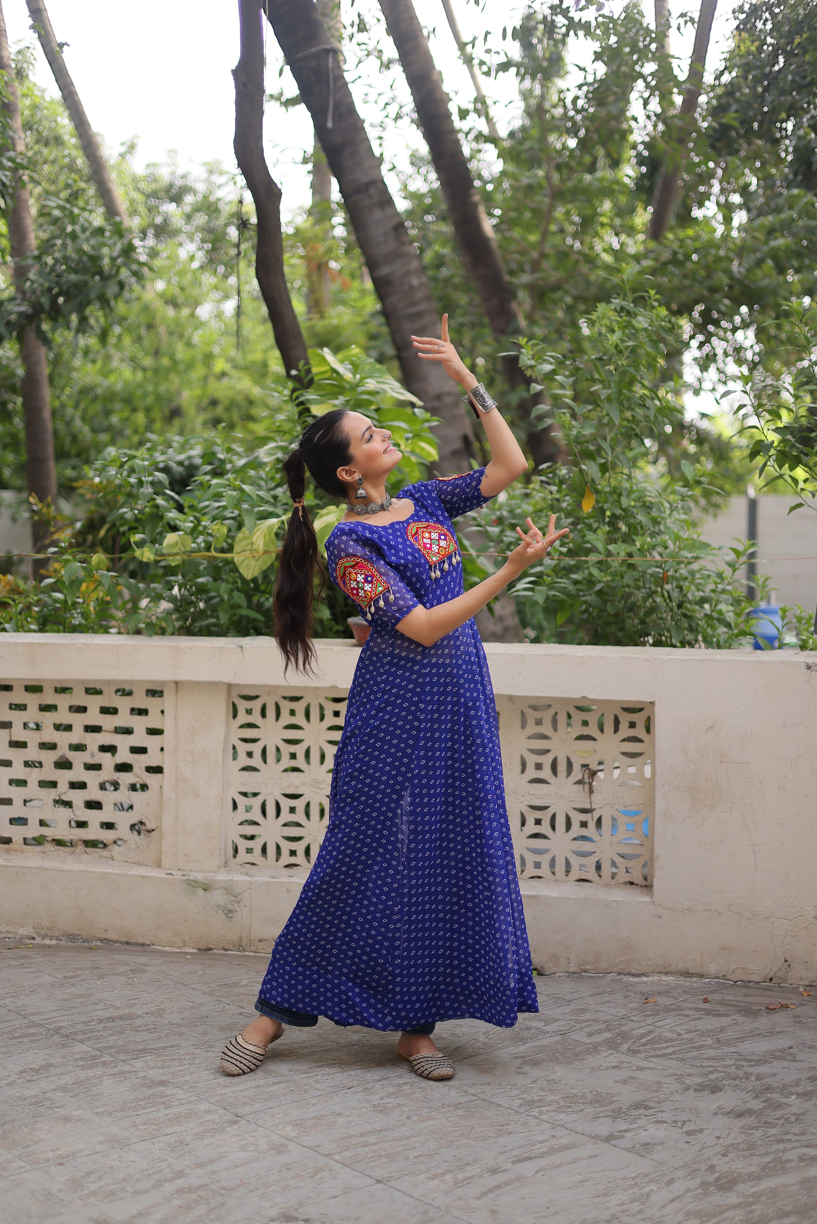 Bandhani Festive Long Kurti with Kutchi Patchwork for Navratri – Mayara Women Clothing