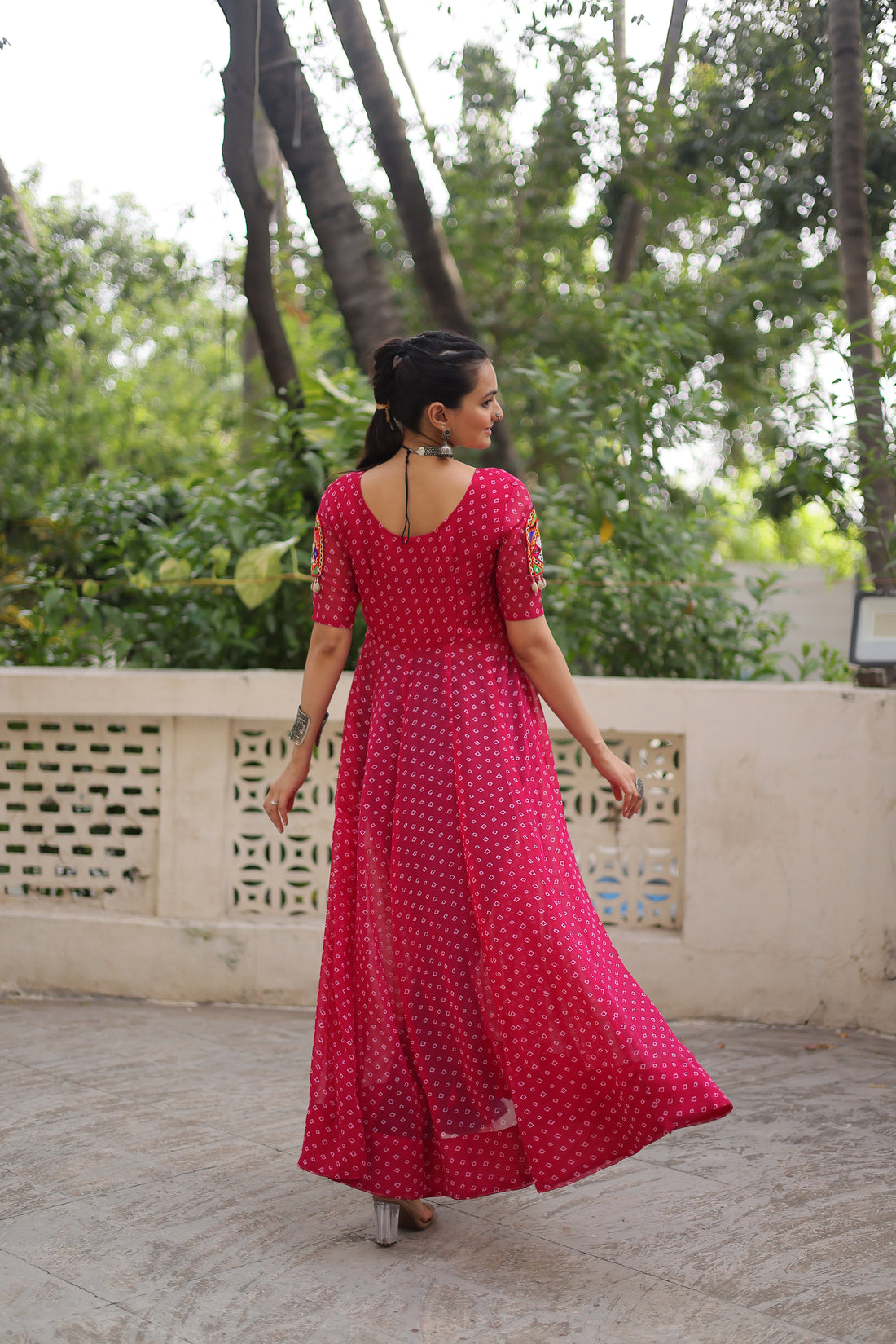 Bandhani Festive Long Kurti with Kutchi Patchwork for Navratri – Mayara Women Clothing