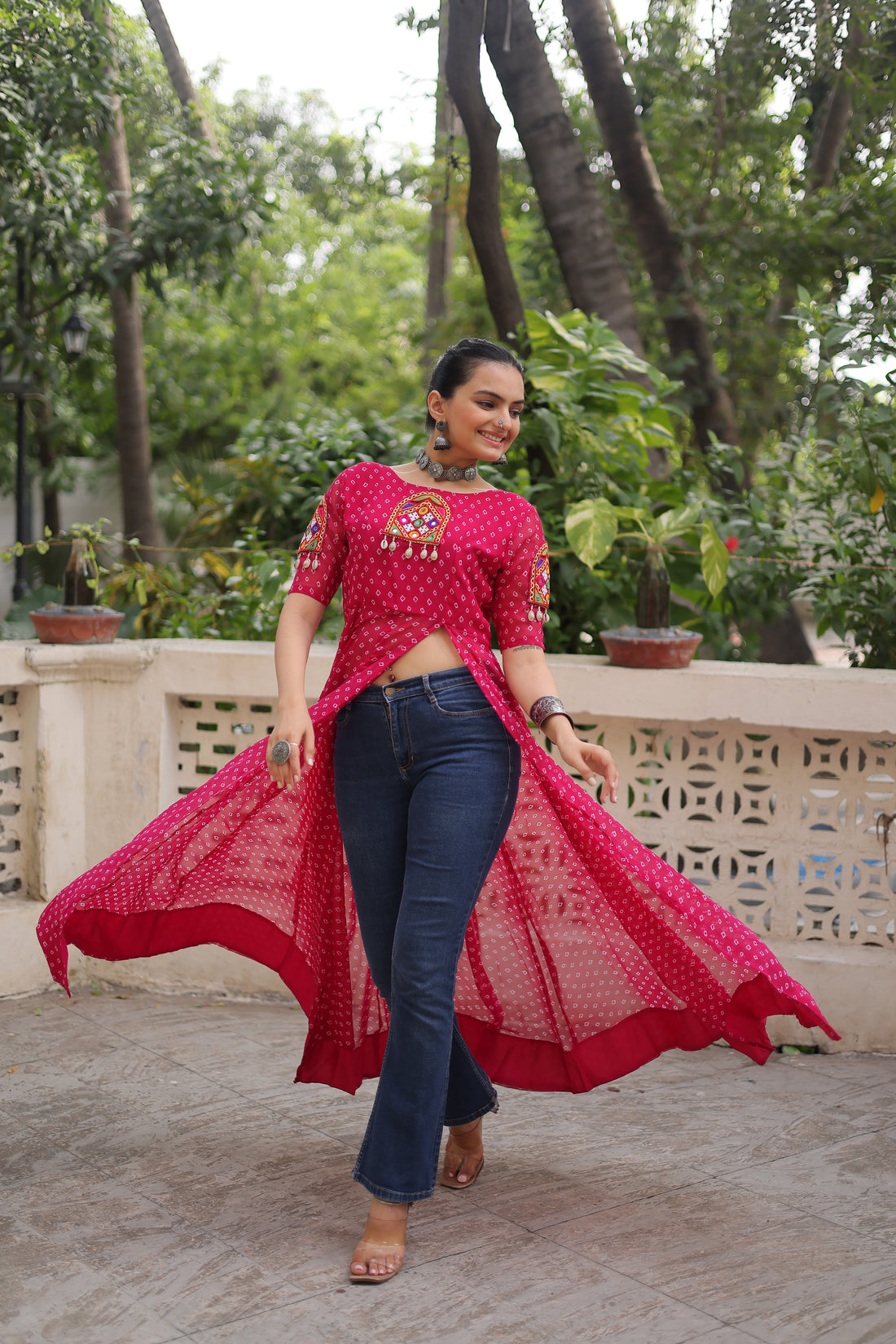 Bandhani Festive Long Kurti with Kutchi Patchwork for Navratri – Mayara Women Clothing