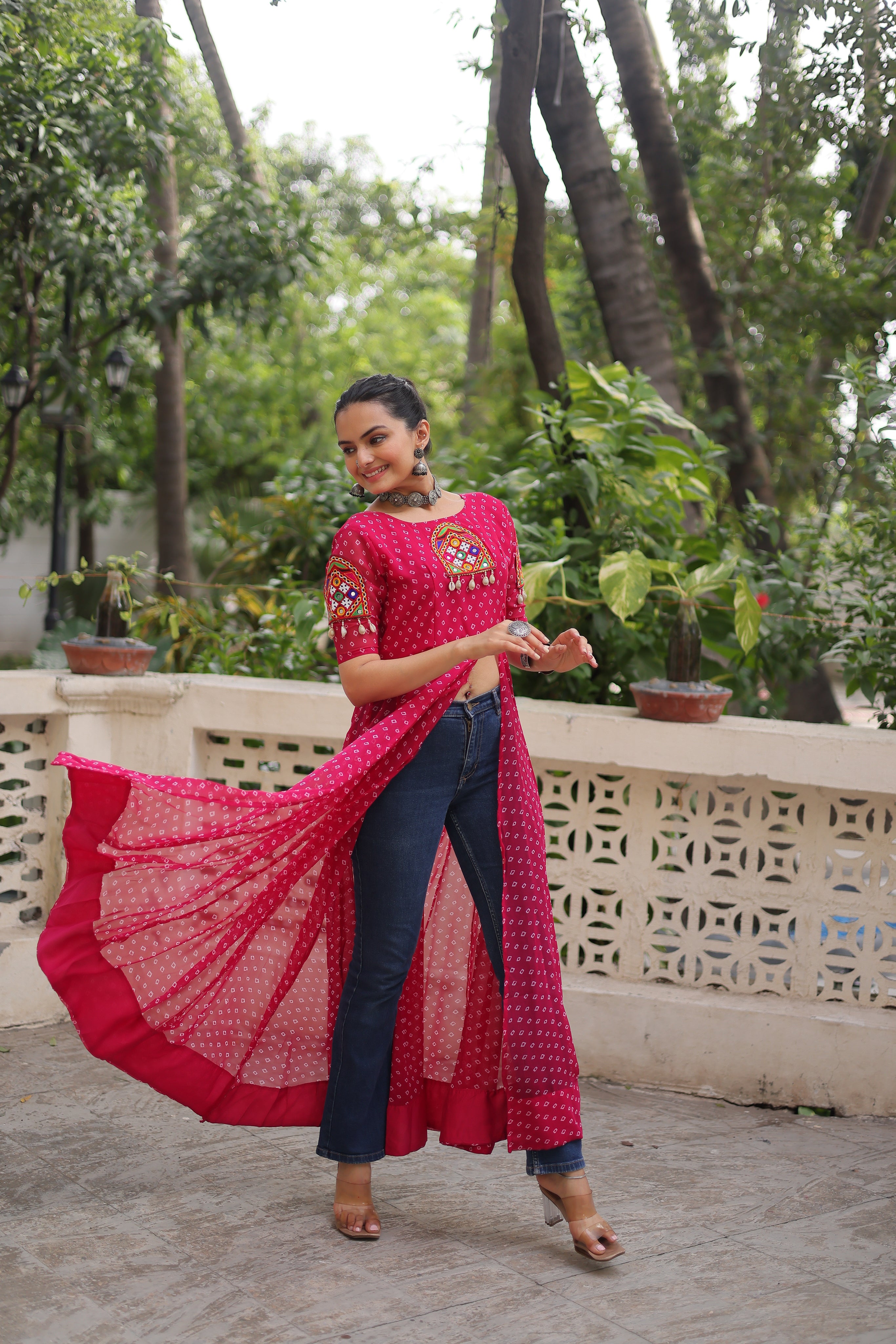 Bandhani Festive Long Kurti with Kutchi Patchwork for Navratri – Mayara Women Clothing