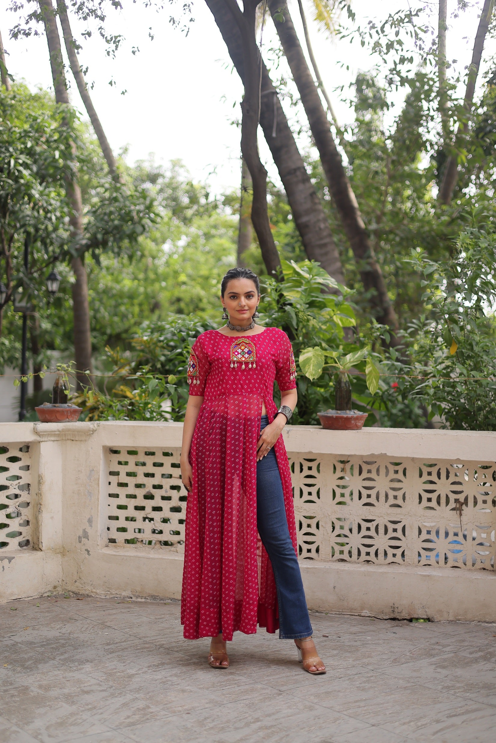 Bandhani Festive Long Kurti with Kutchi Patchwork for Navratri – Mayara Women Clothing