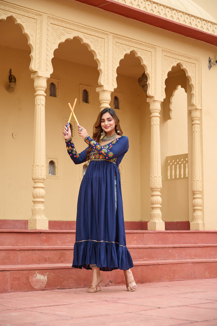 Navratri Special Blue Kutchi Gamthi Work Long Rayon Kurti – Mayara Women Clothing (Copy)
