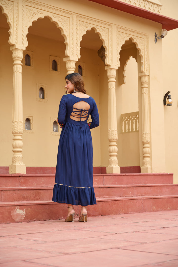 Navratri Special Blue Kutchi Gamthi Work Long Rayon Kurti – Mayara Women Clothing (Copy)