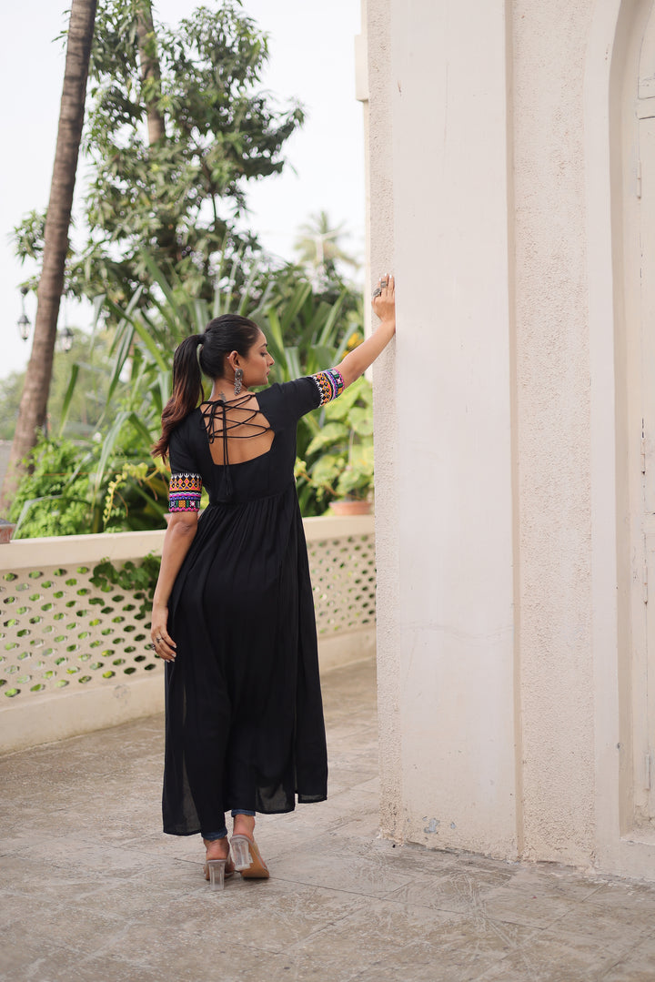 Black Rayon Kurti with Kutchi Gamthi Work for Navratri | Mayara Women Clothing