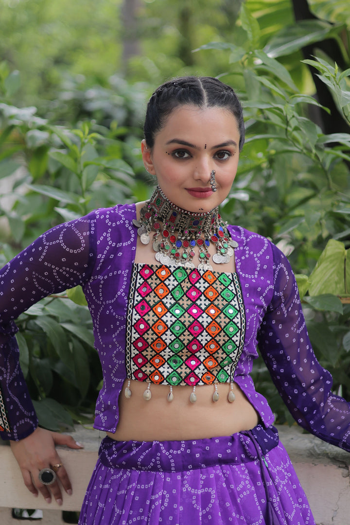 Navratri Lehenga – Bandhani Print with Kutchi Patchwork | Festive Stitched Set