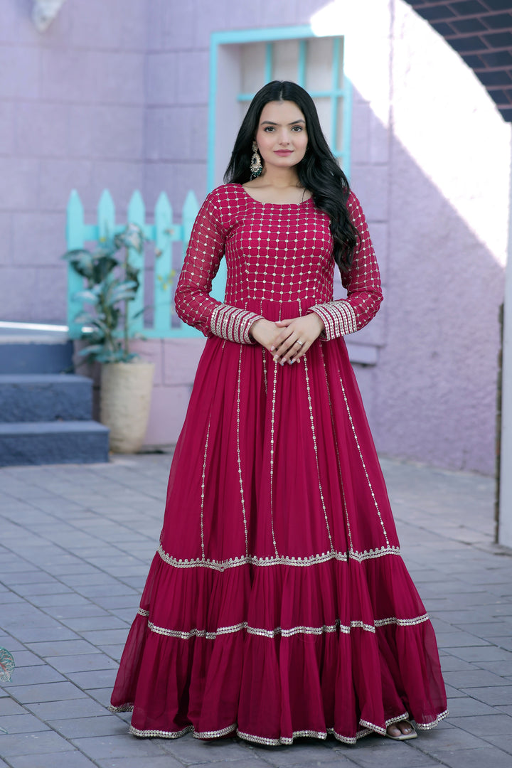 Stylish Rani Pink Anarkali Lehenga Choli for Women – Party Wear Georgette Gown with Mirror Work