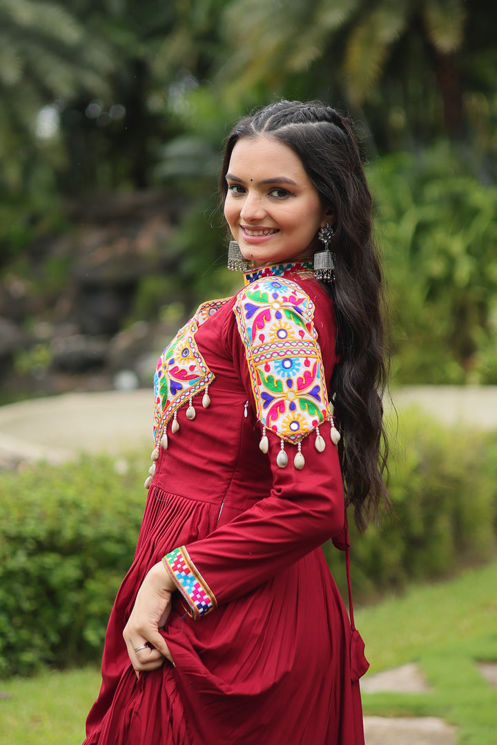 Kutchi Gamthi Embroidered Frill Gown with 12-Meter Flair – Mayara Women Clothing